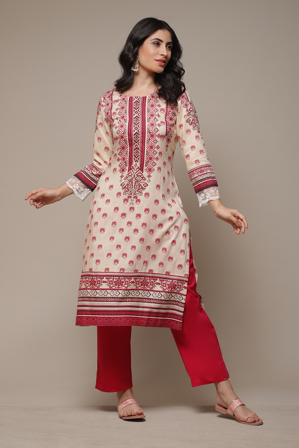 Blue LIVA Straight Printed Kurta image number 0