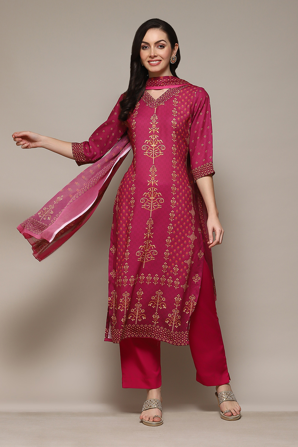 Dark Pink Cotton Blend Digital Print Unstitched Suit Set image number 1