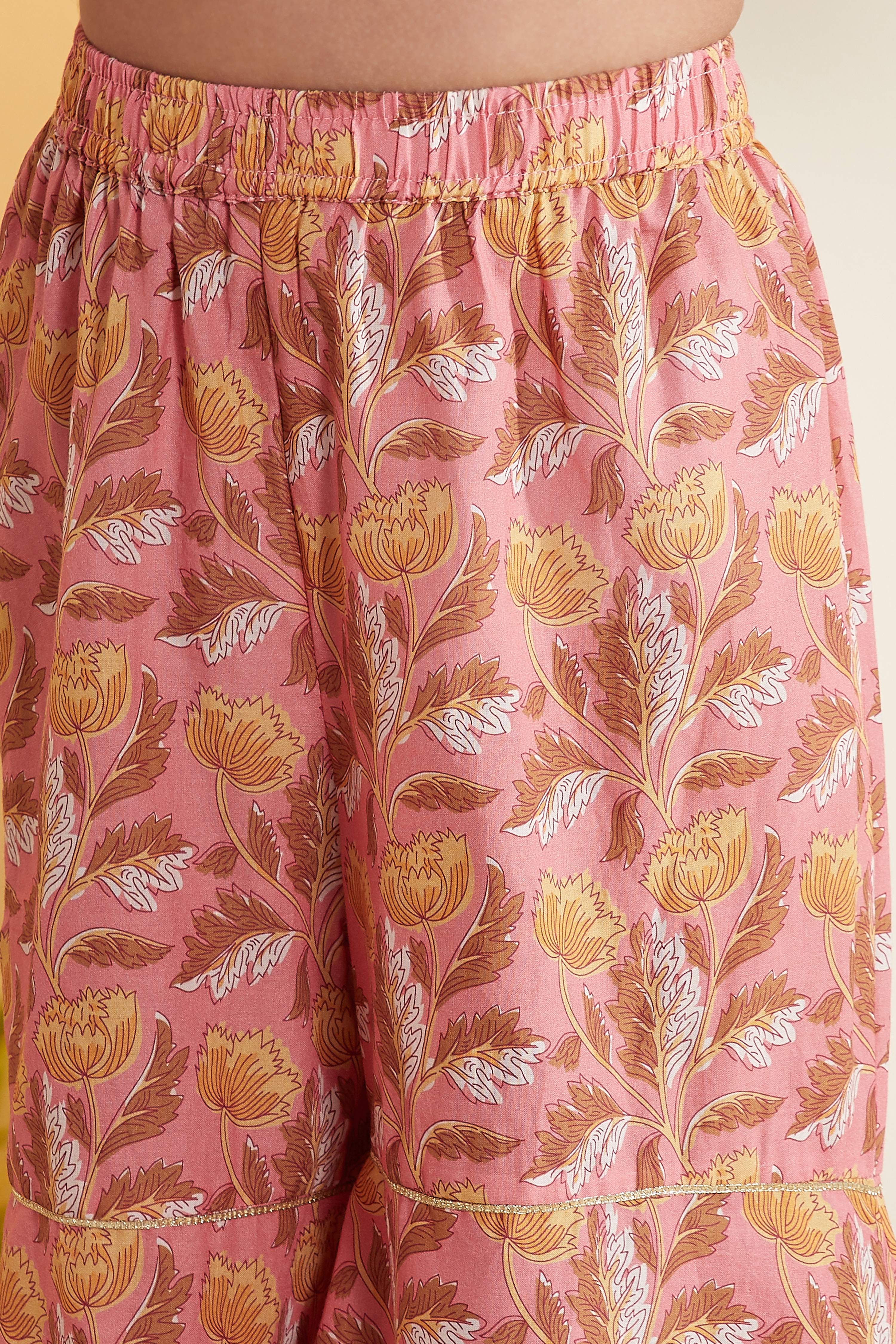 Off-White Cotton Floral Printed Sharara Kurta Set image number 2