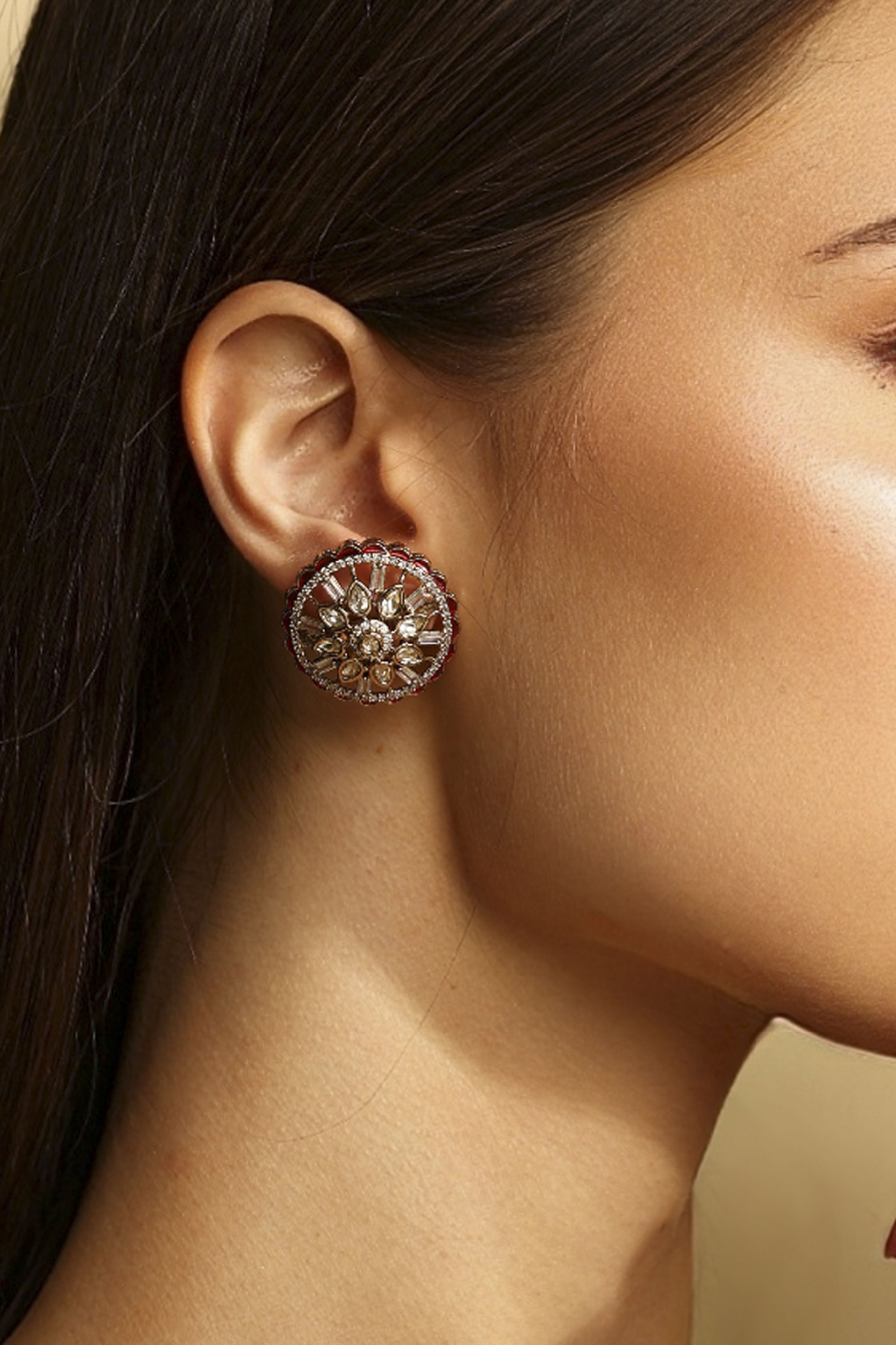 Red Gold-Plated Brass Stud Earrings image number 1