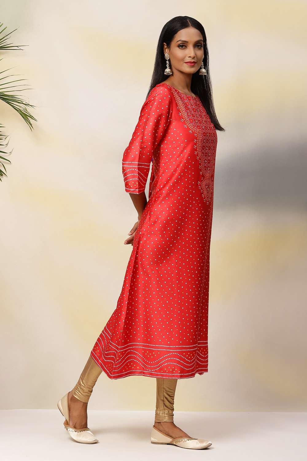 Red Anarkali Modal Printed Kurta image number 3