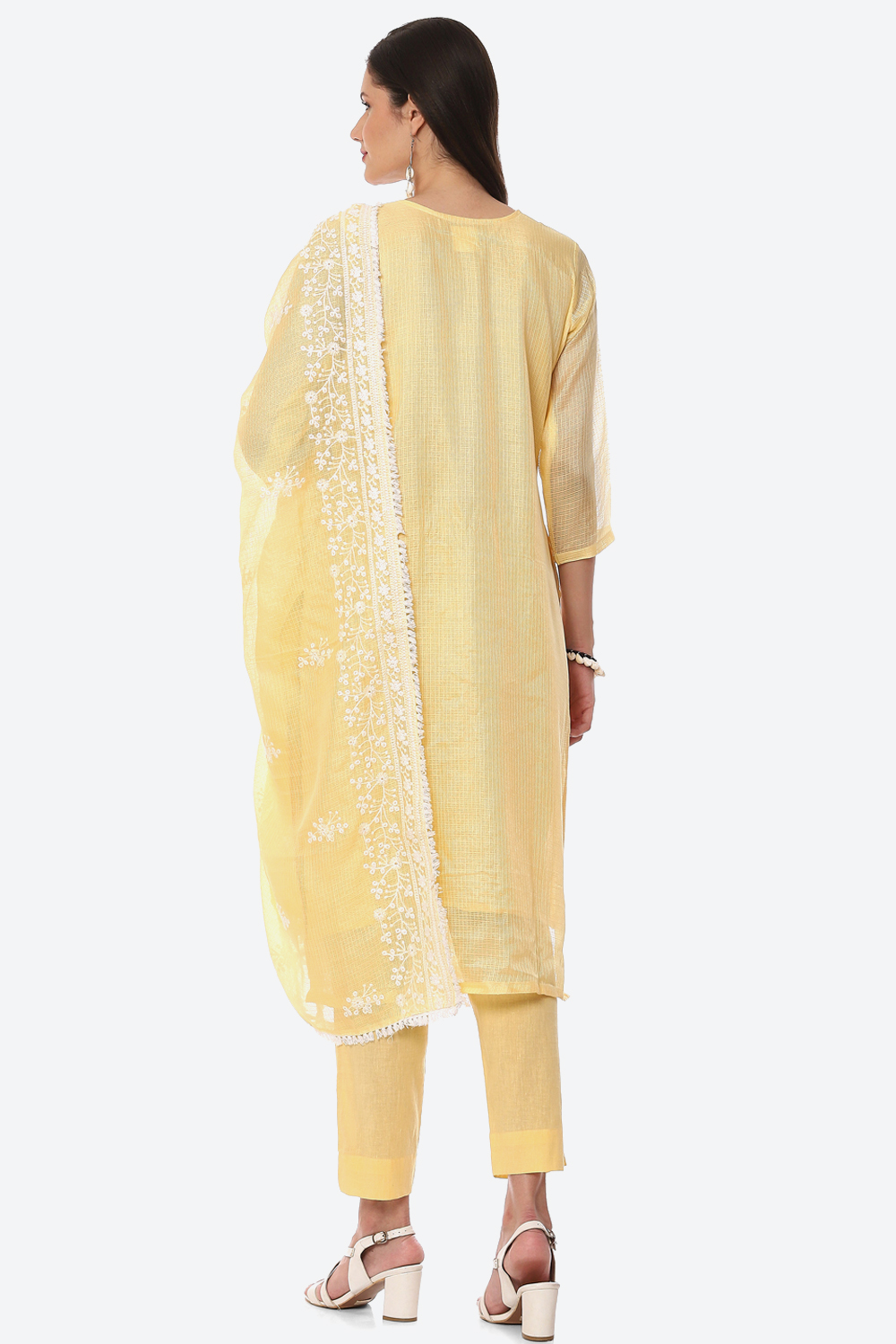Pastel Yellow Cotton Blend Unstitched Suit Set image number 4