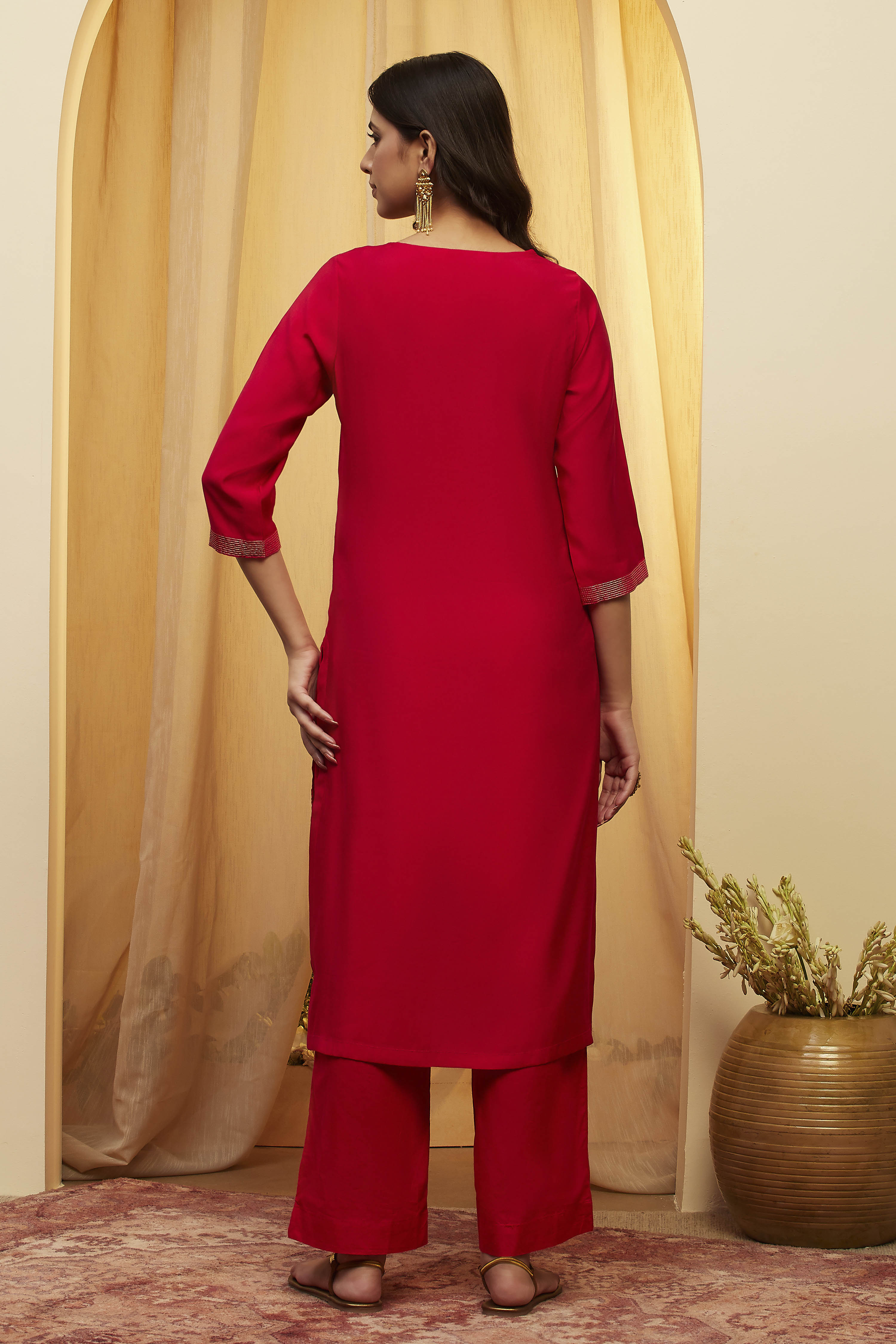 Pink Poly Viscose Straight Kurta image number 4