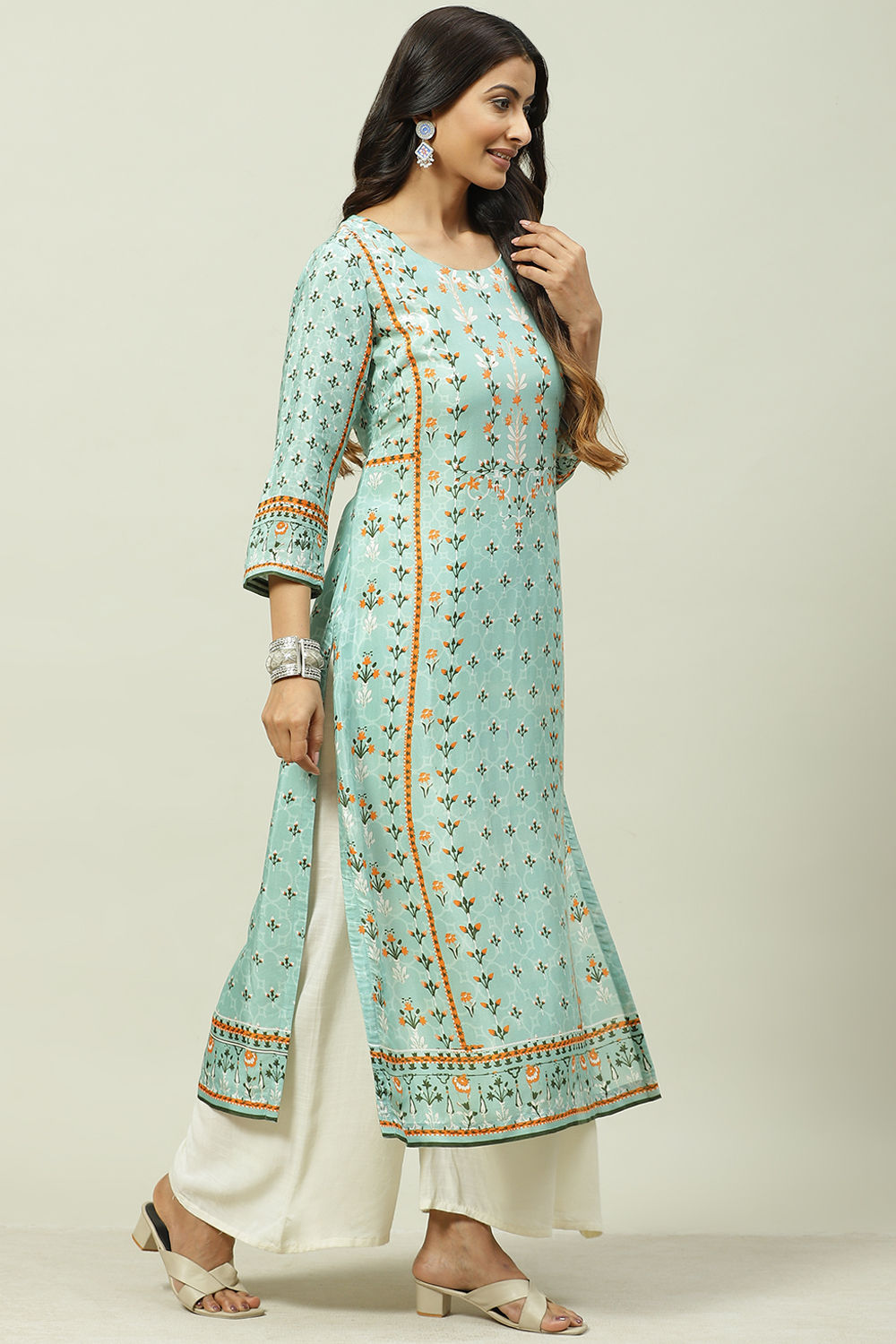 Sky Blue Art Silk Straight Kurta image number 3