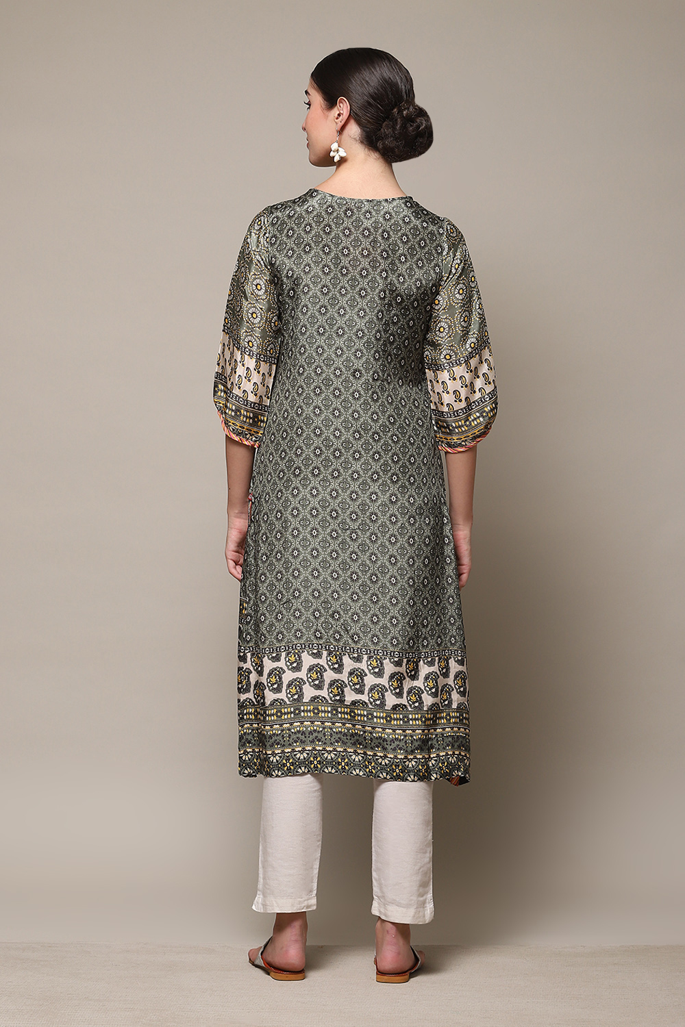 Green Viscose A-Line Printed Kurta image number 4