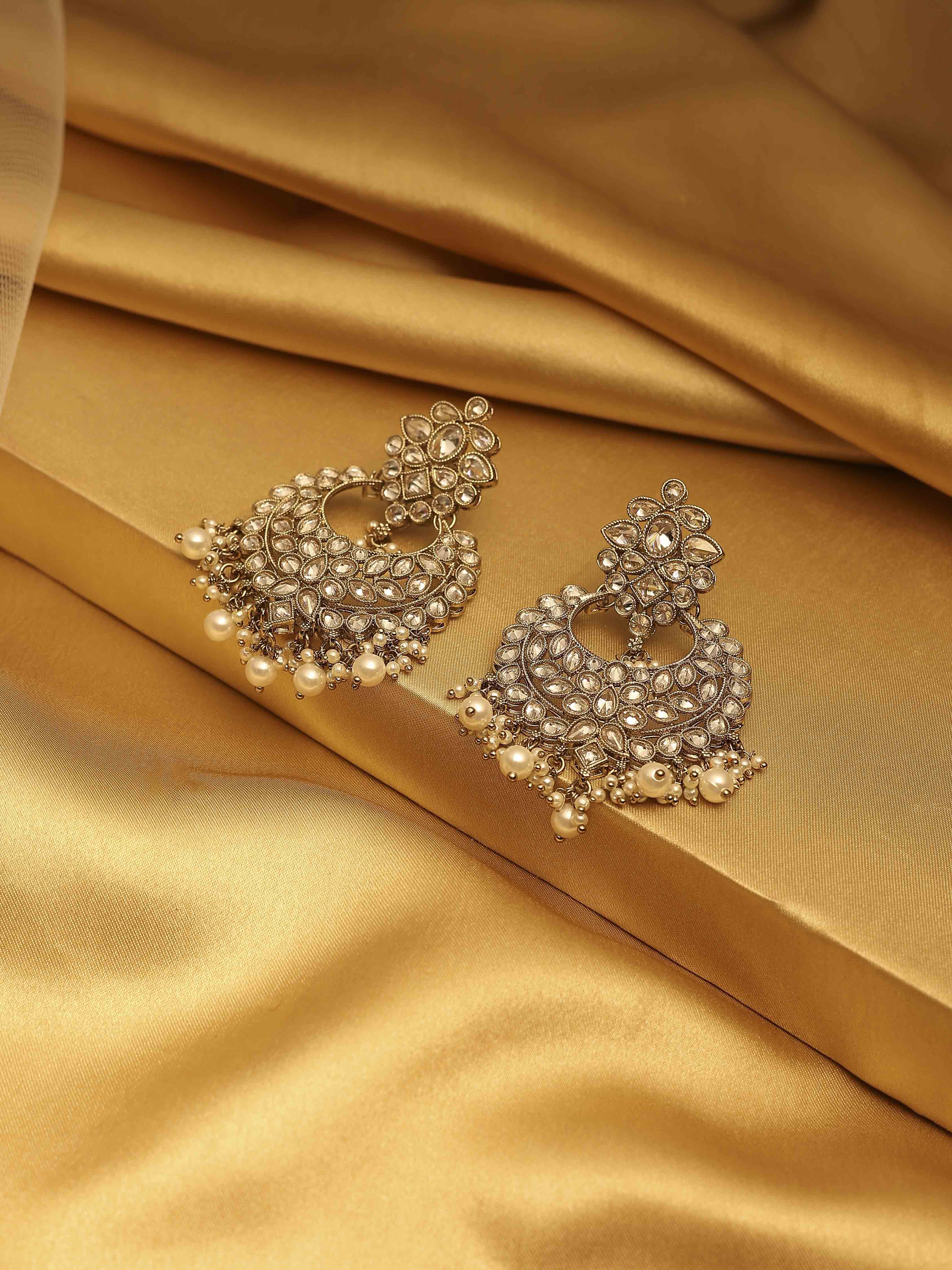 Pearl Gold Plated Brass Openwork Chandbali image number 0