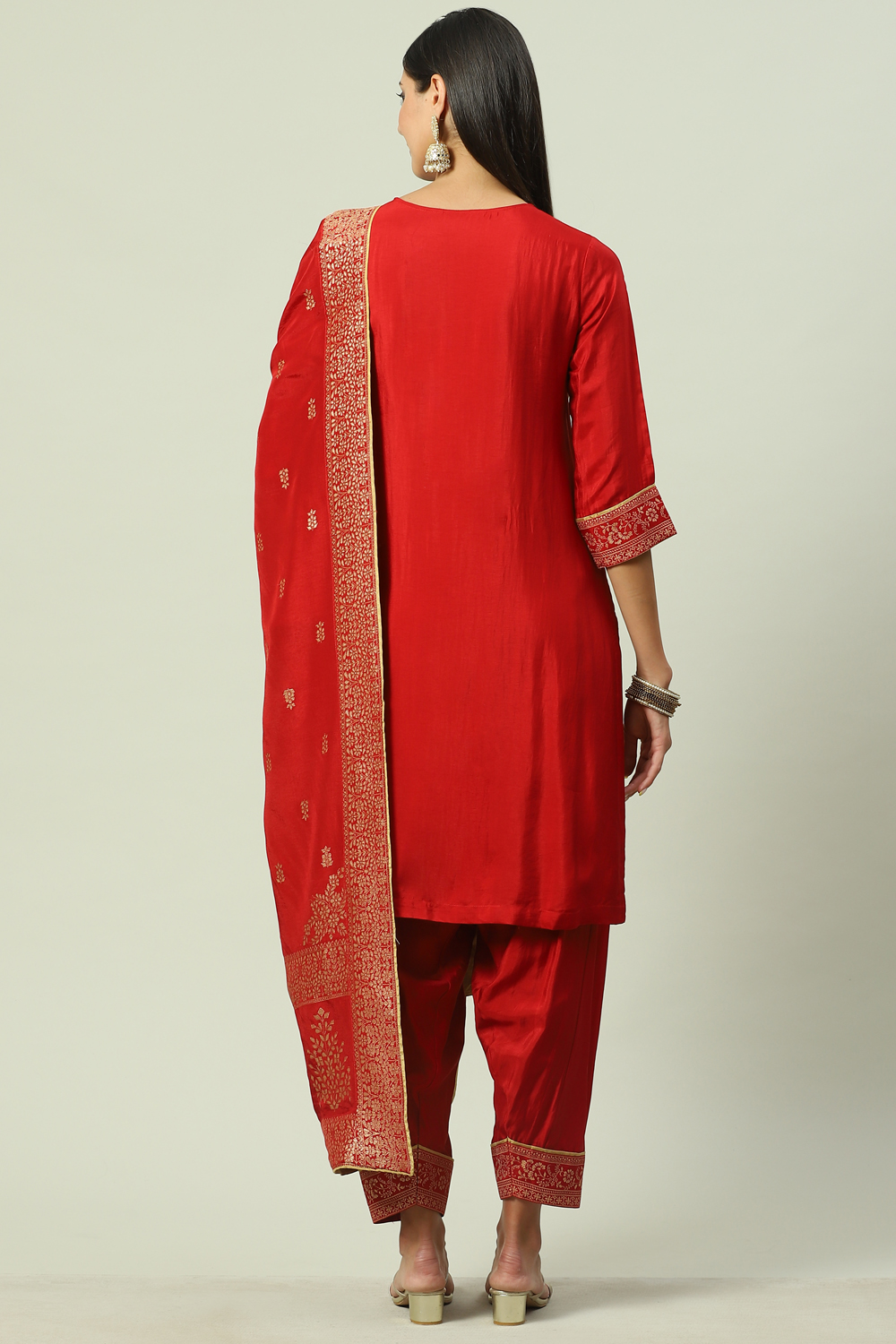 Red LIVA Straight Kurta Salwar Kurta Salwar Suit Set image number 4