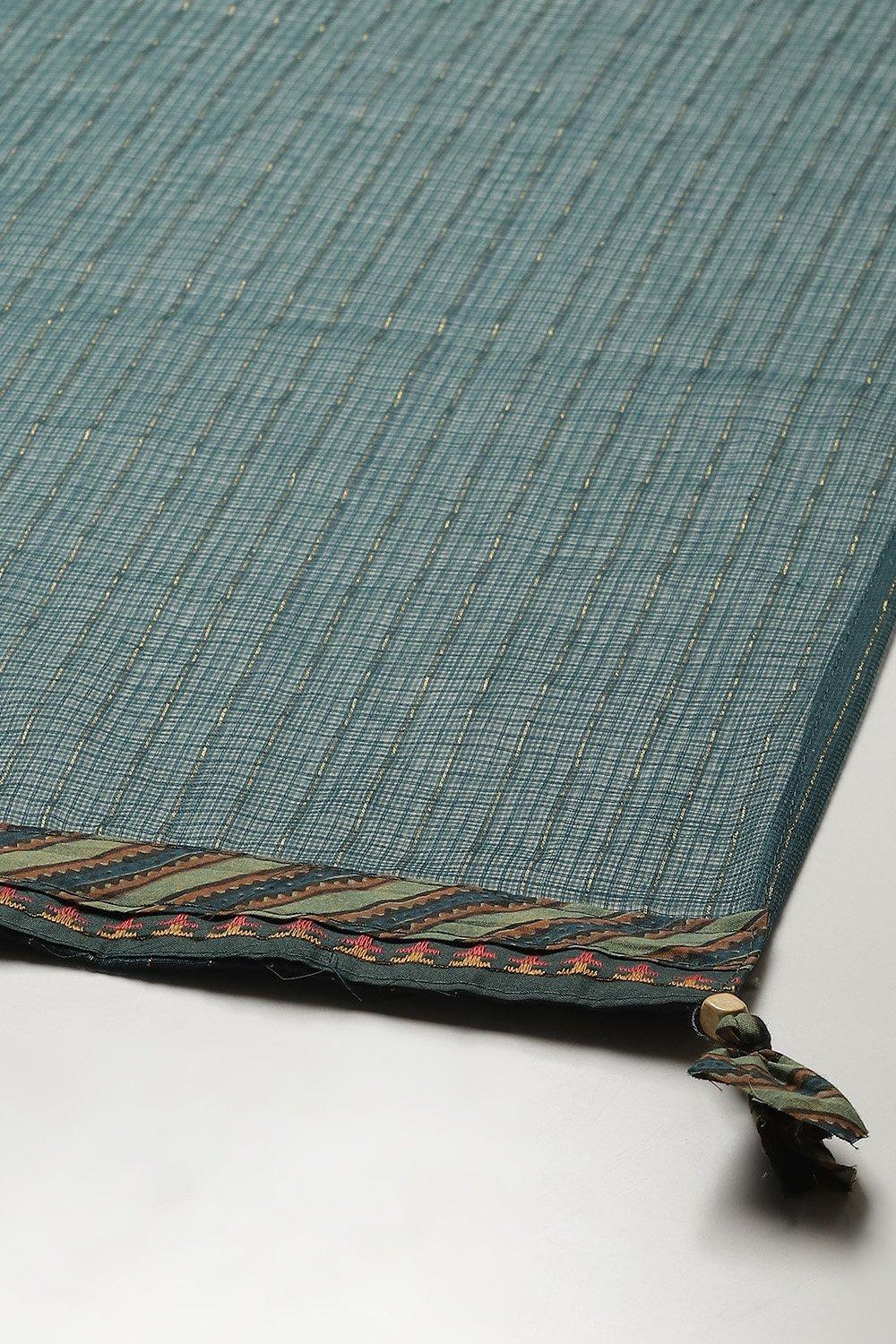 Teal Cotton Printed Unstitched Suit Set image number 4