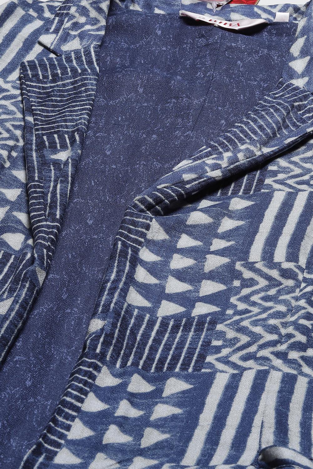 Indigo Viscose Straight Printed Jacket image number 2