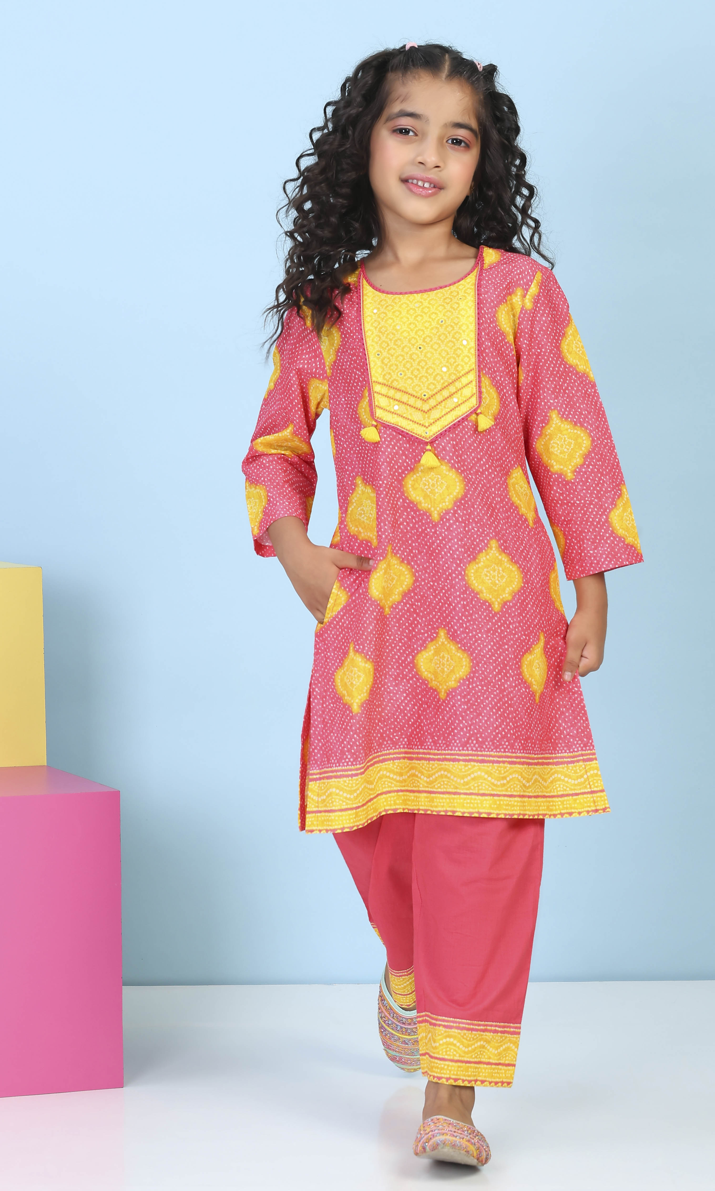 Pink Cotton Printed Straight Suit Set image number 6