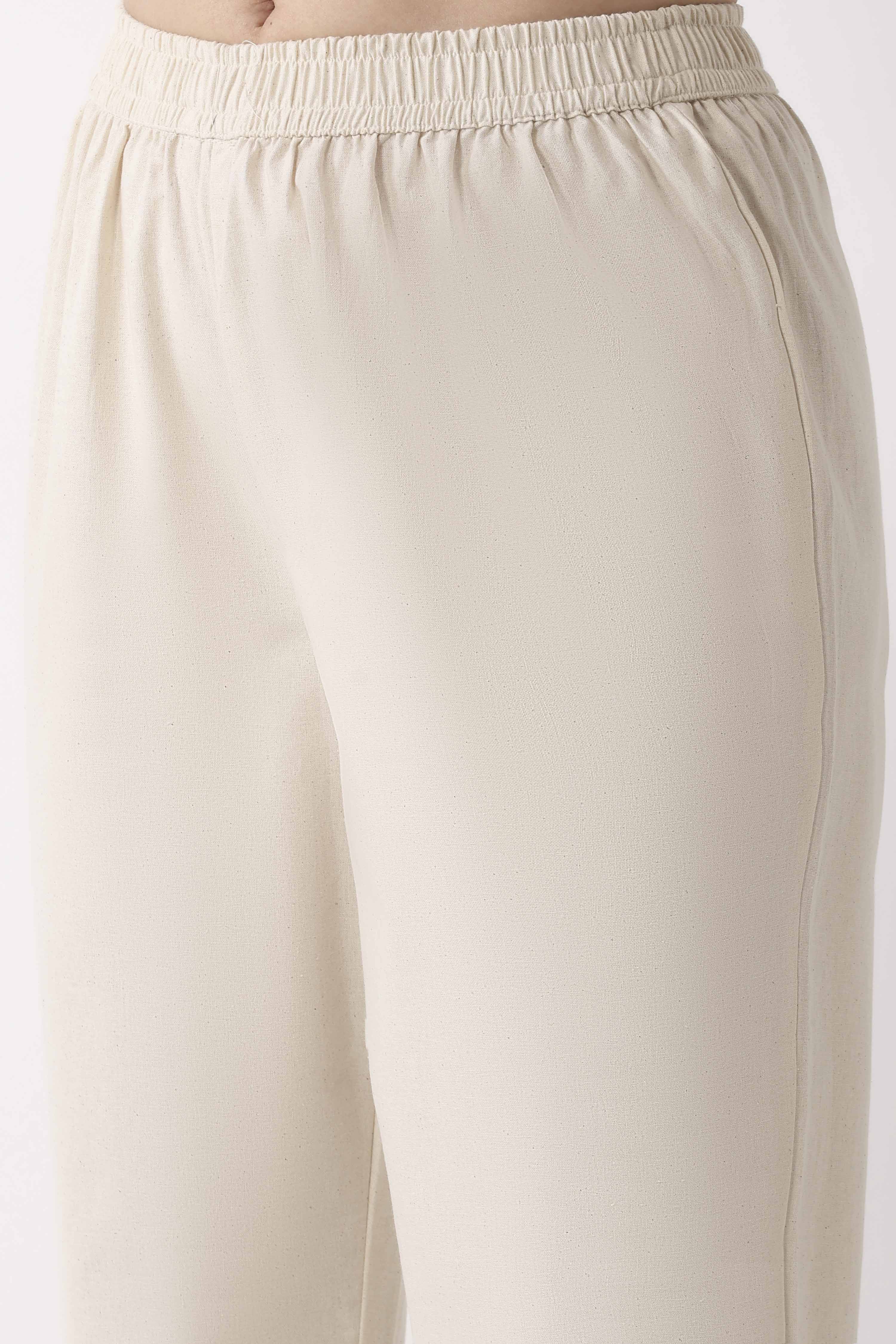 Light Beige Cotton Narrow Pants image number 1