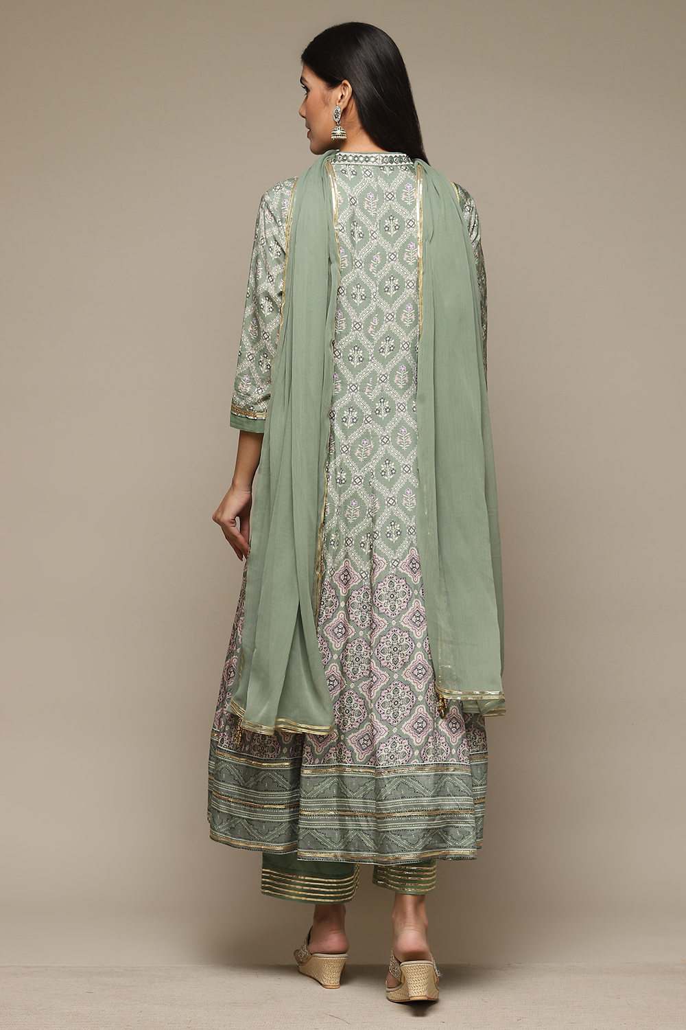 Green Modal Anarkali Kurta Palazzo Suit Set image number 4