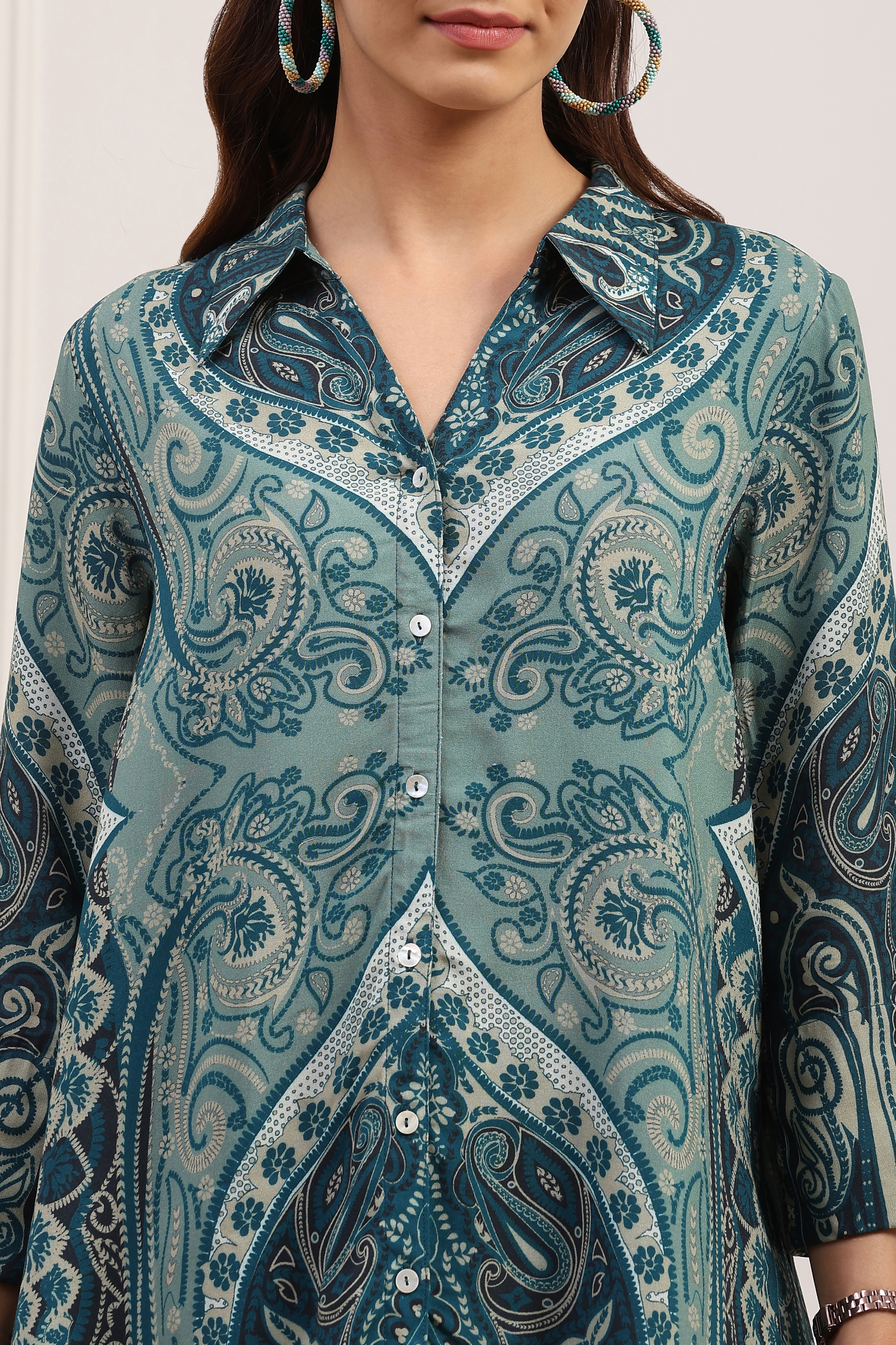 Teal LIVA Straight Printed Shirt image number 1