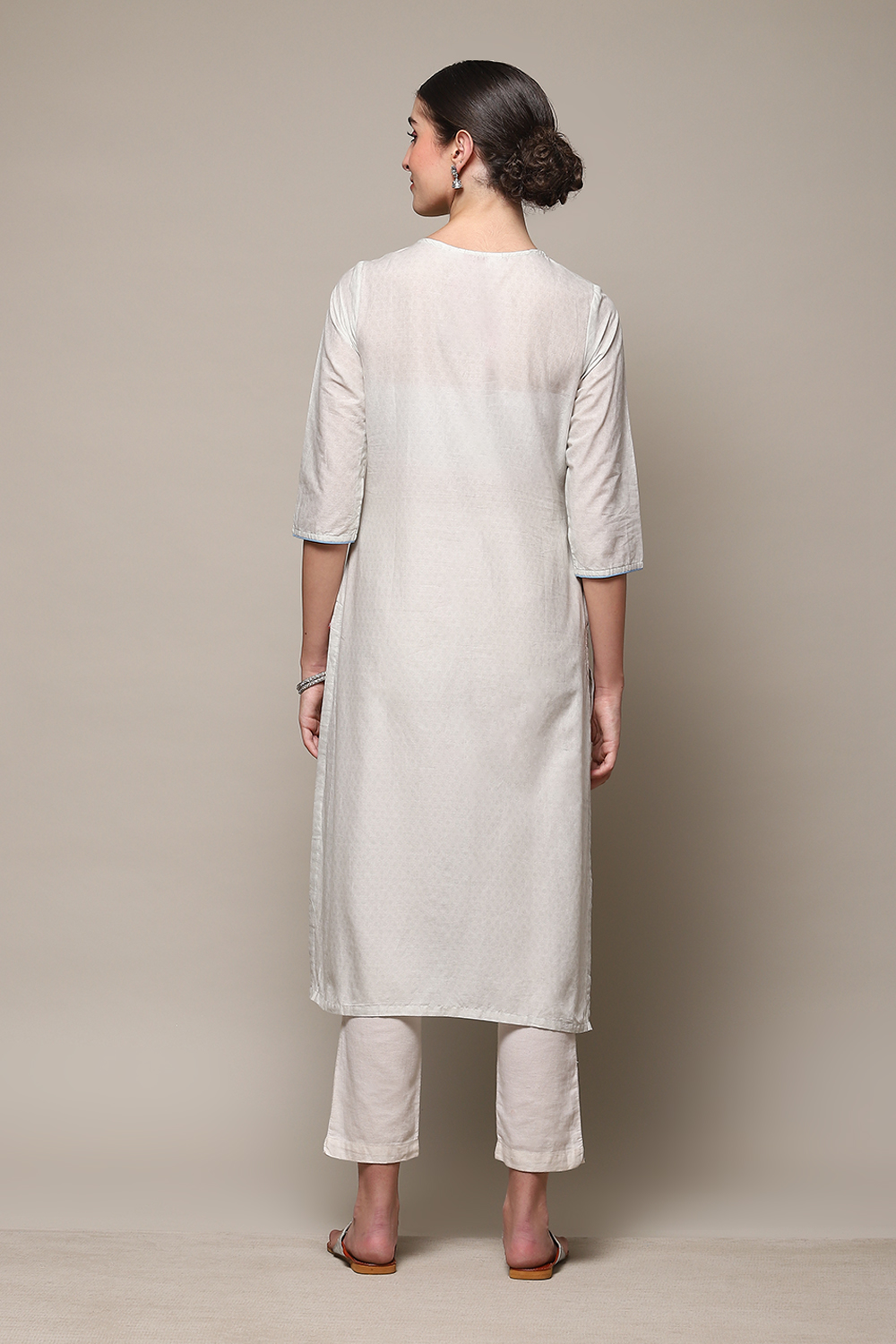 White Cotton Straight Printed Kurta image number 4