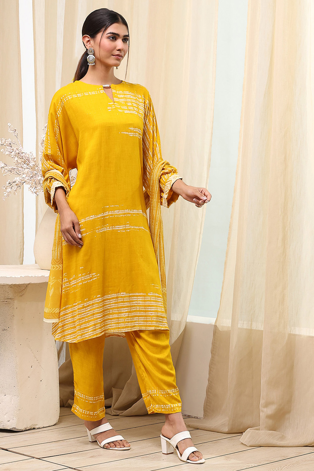 Mustard Viscose Rayon Straight Suit Set image number 5