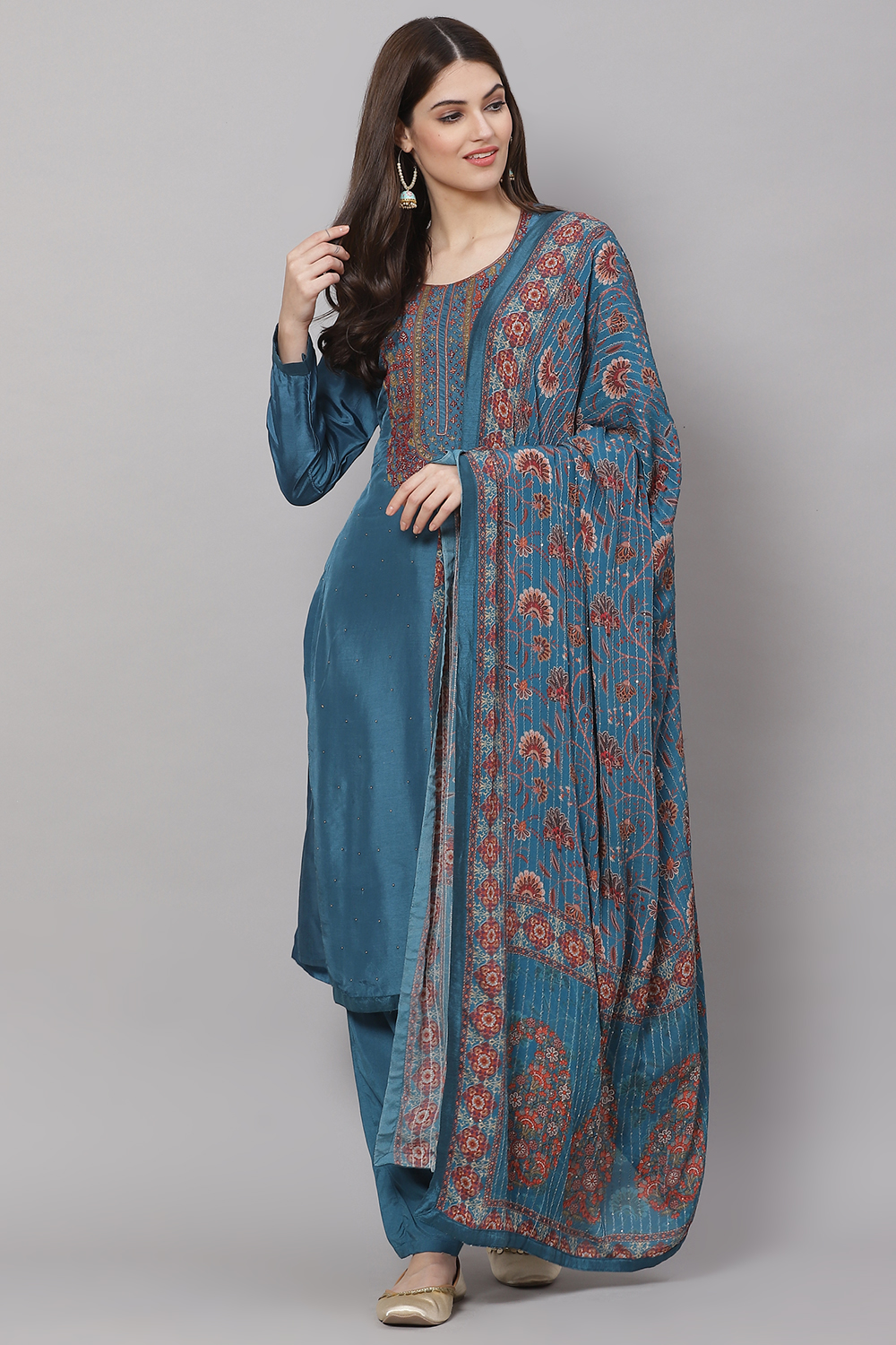 Regal Chanderi Unstitched Suit Set main image 1