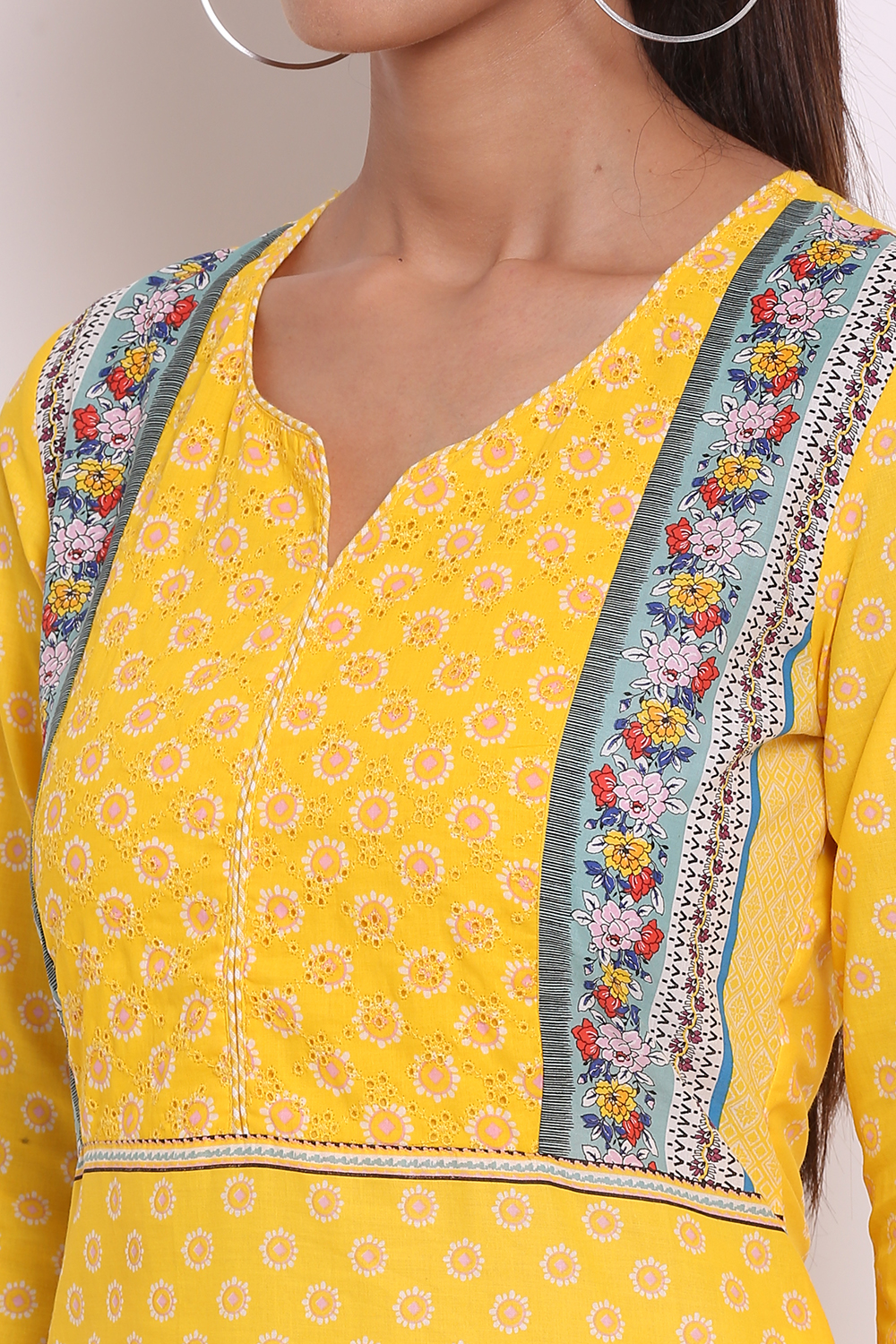 Yellow Cotton Straight Printed Kurta image number 1