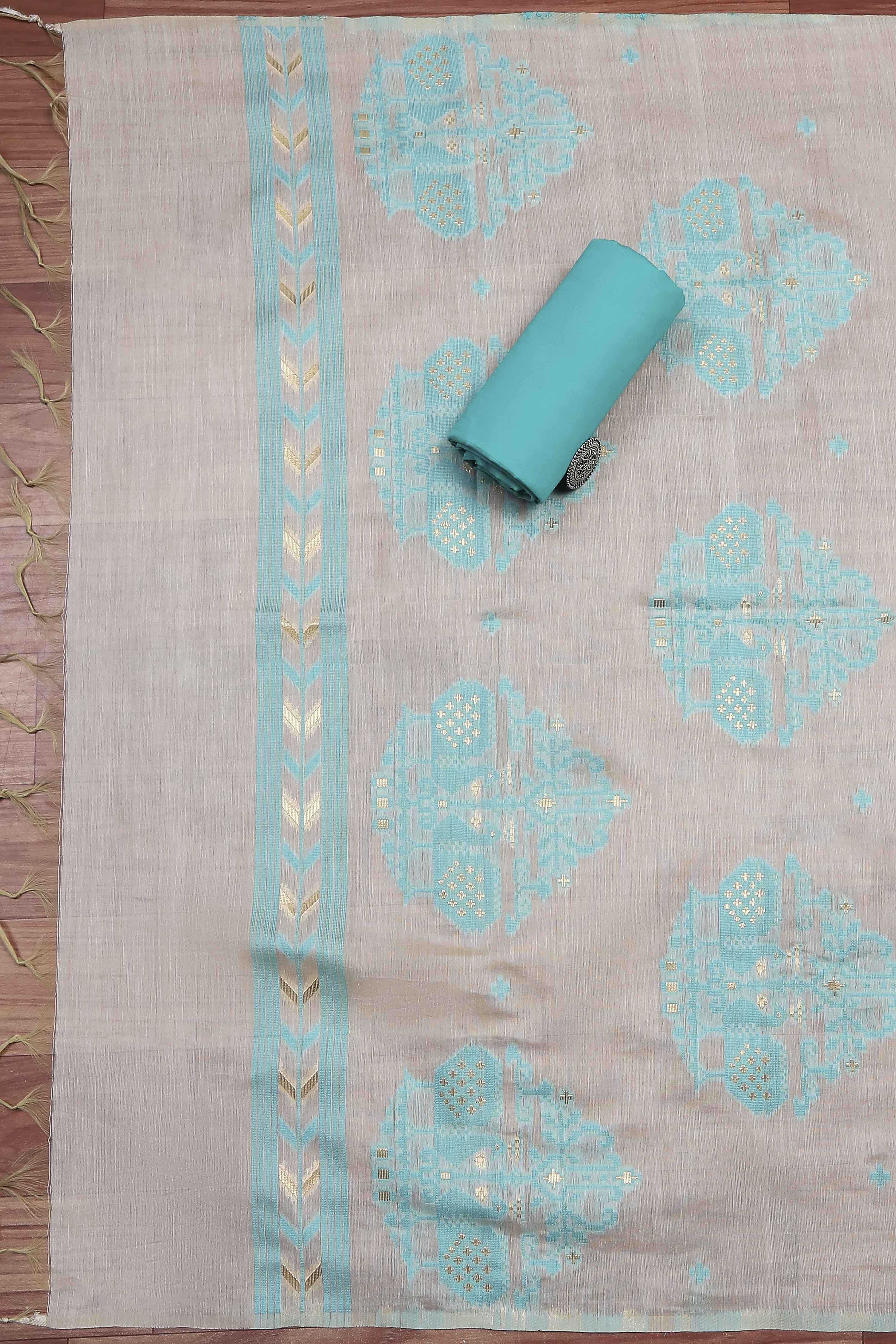 Rust Cotton Printed Embroidered Unstitched Suit Set image number 3