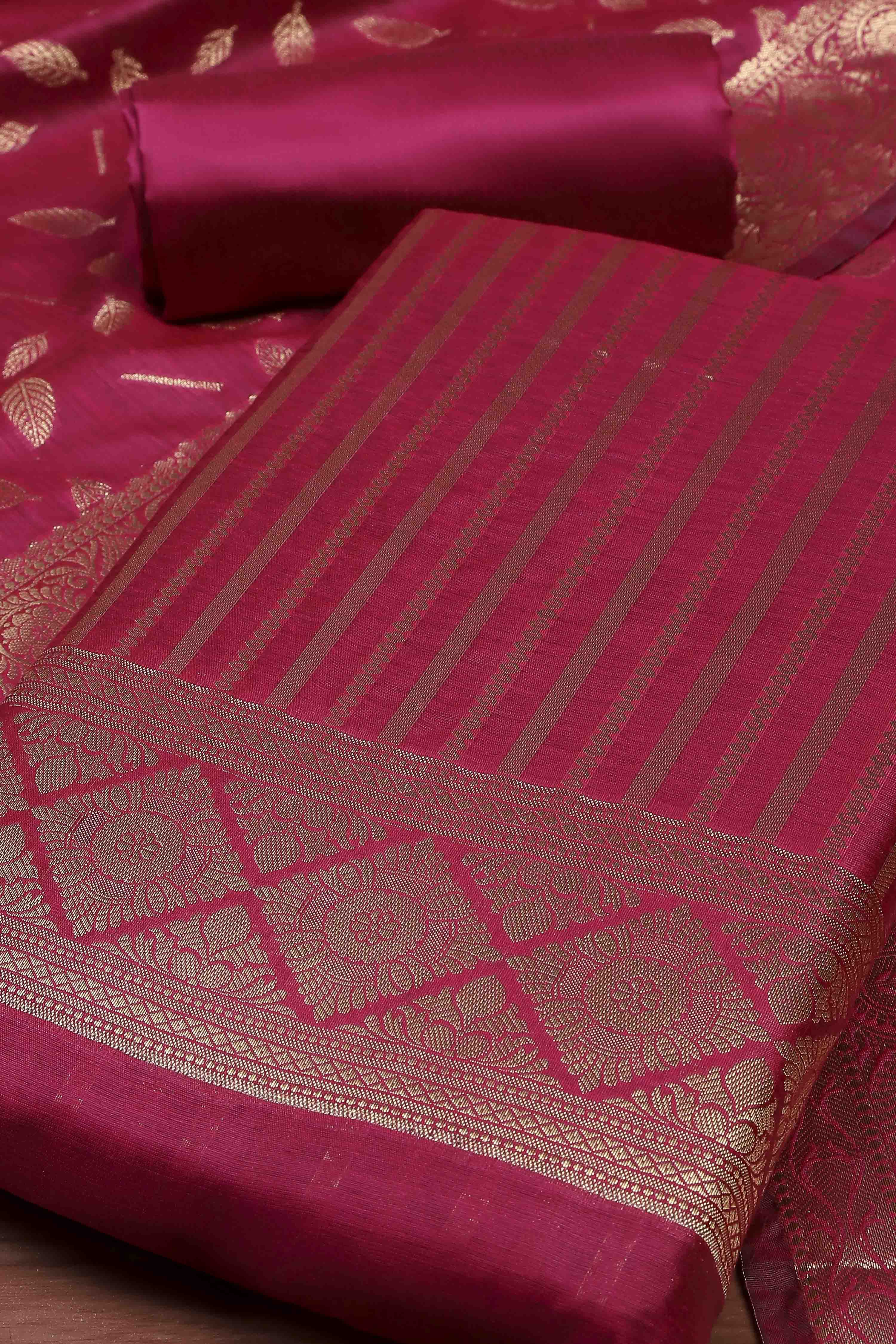 Mustard Banarasi Chanderi Banarasi Print Unstitched Suit Set image number 1