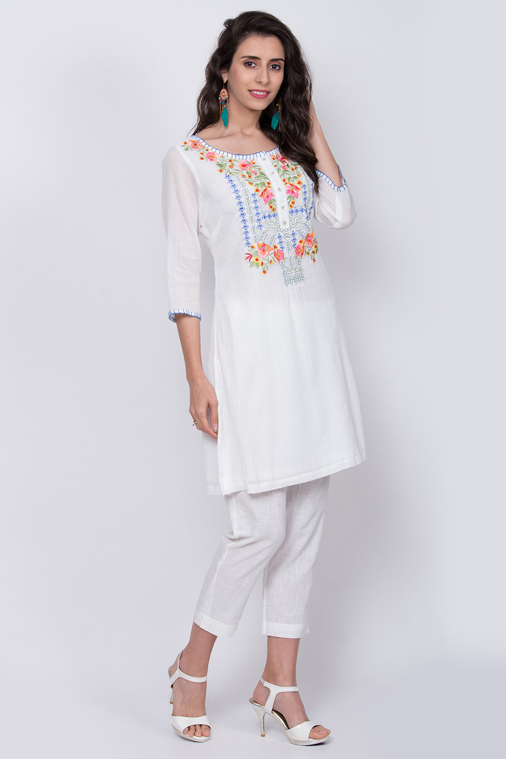 White Cotton Straight Kurta image number 3