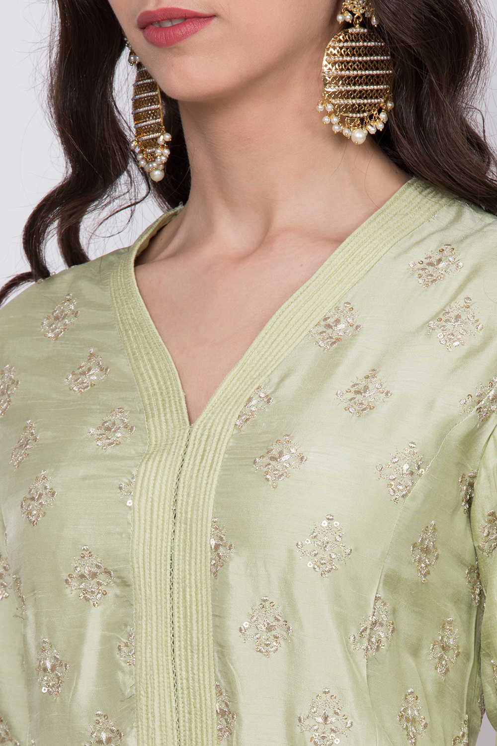 Green Cotton Silk Straight Kurta Palazzo Suit Set image number 1