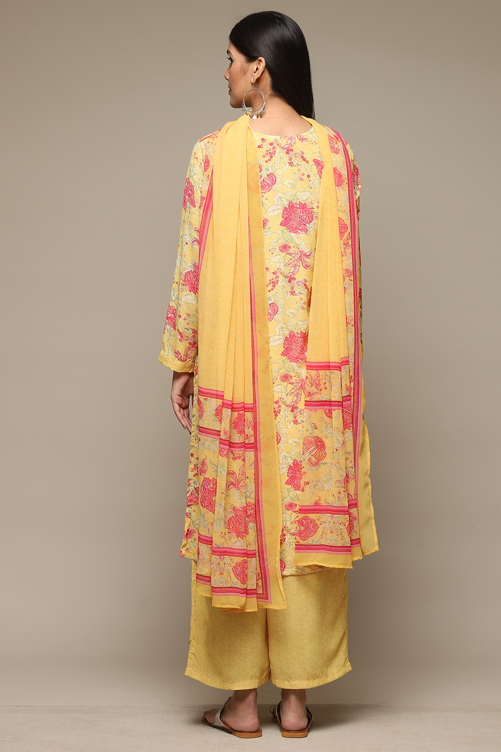 Yellow Art Silk Straight Kurta Narrow Pants Suit Set image number 4