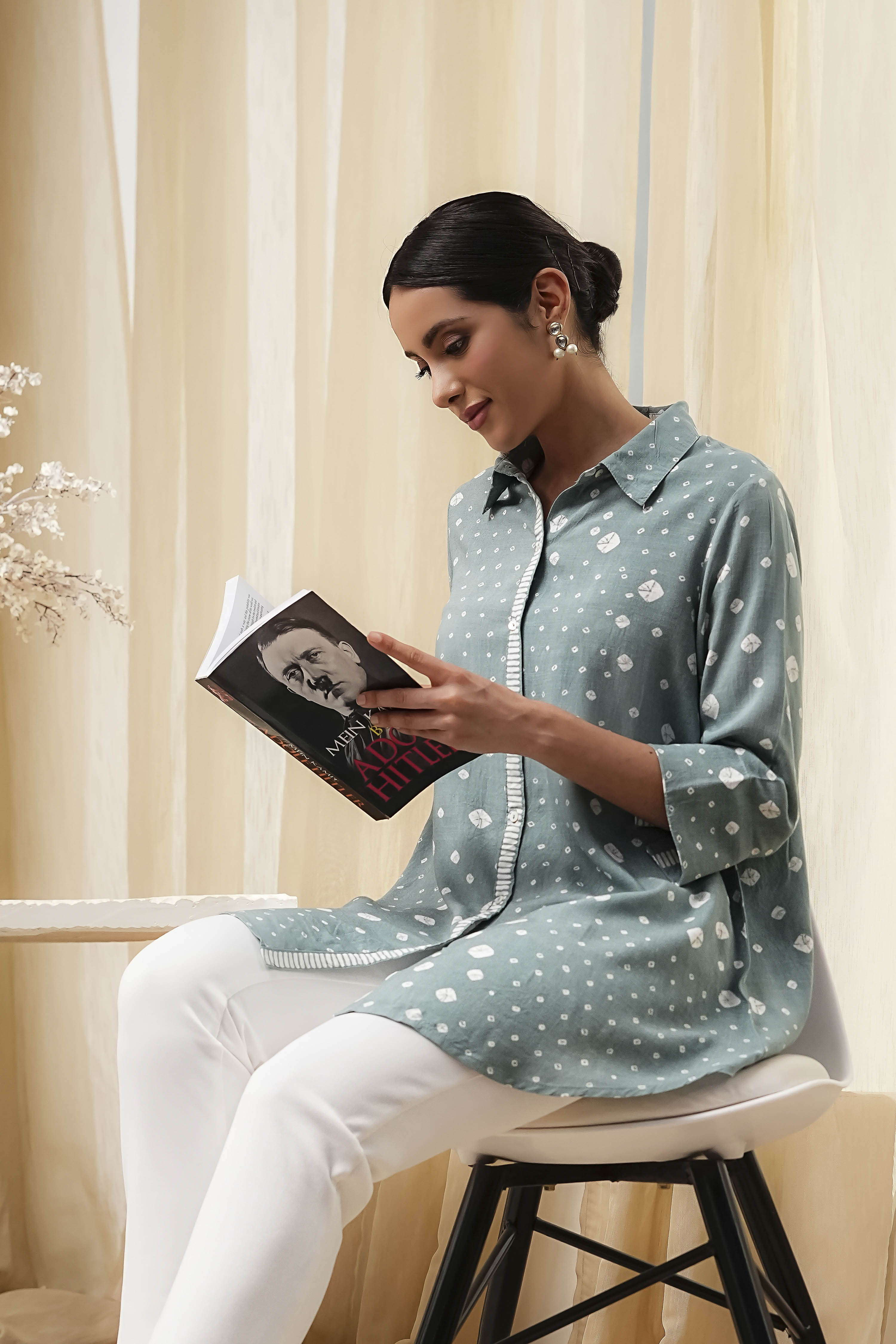 Blue Printed High-Low Short Kurta image number 6