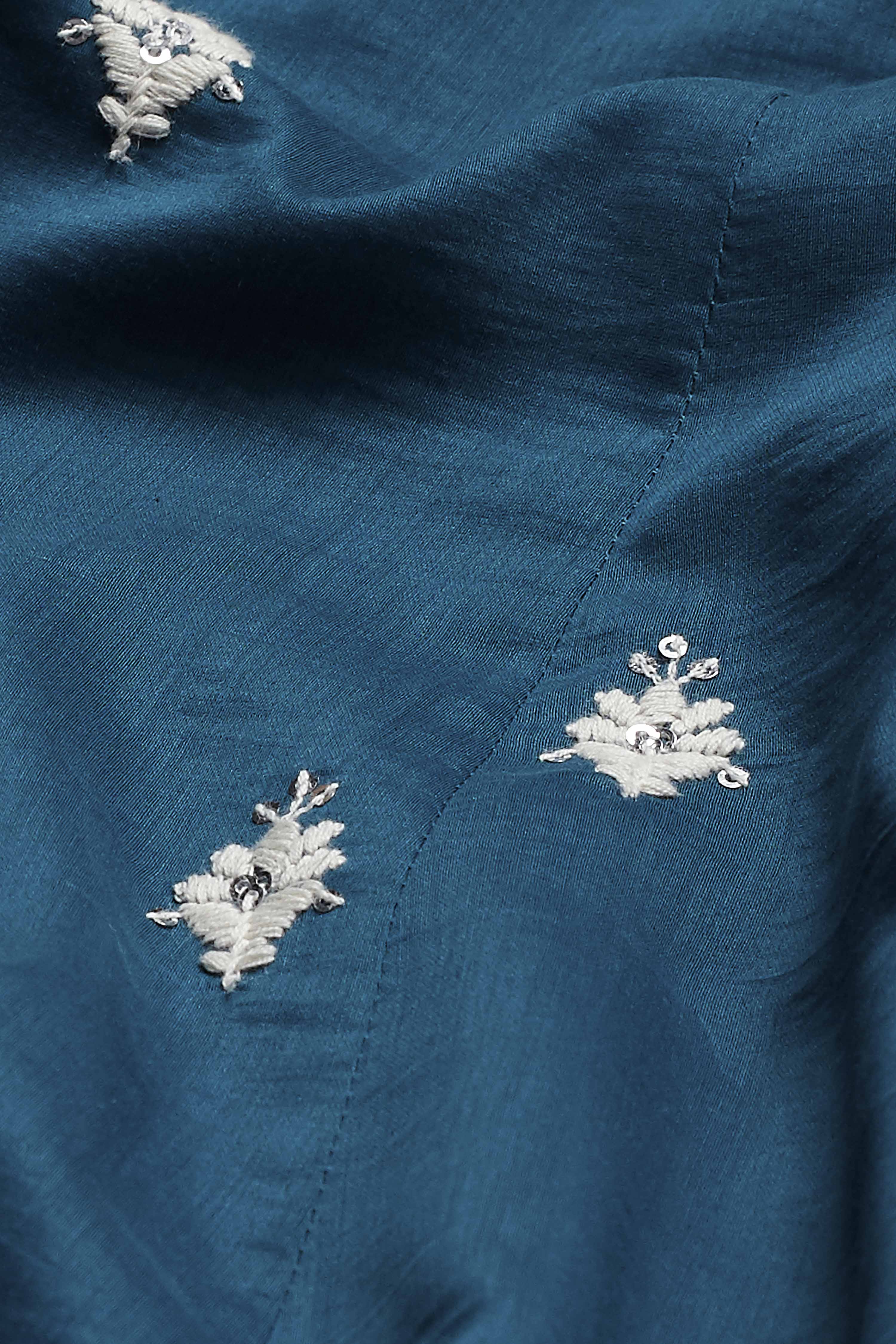 Teal Viscose Rayon Embroidered Anarkali Kurta Set image number 3