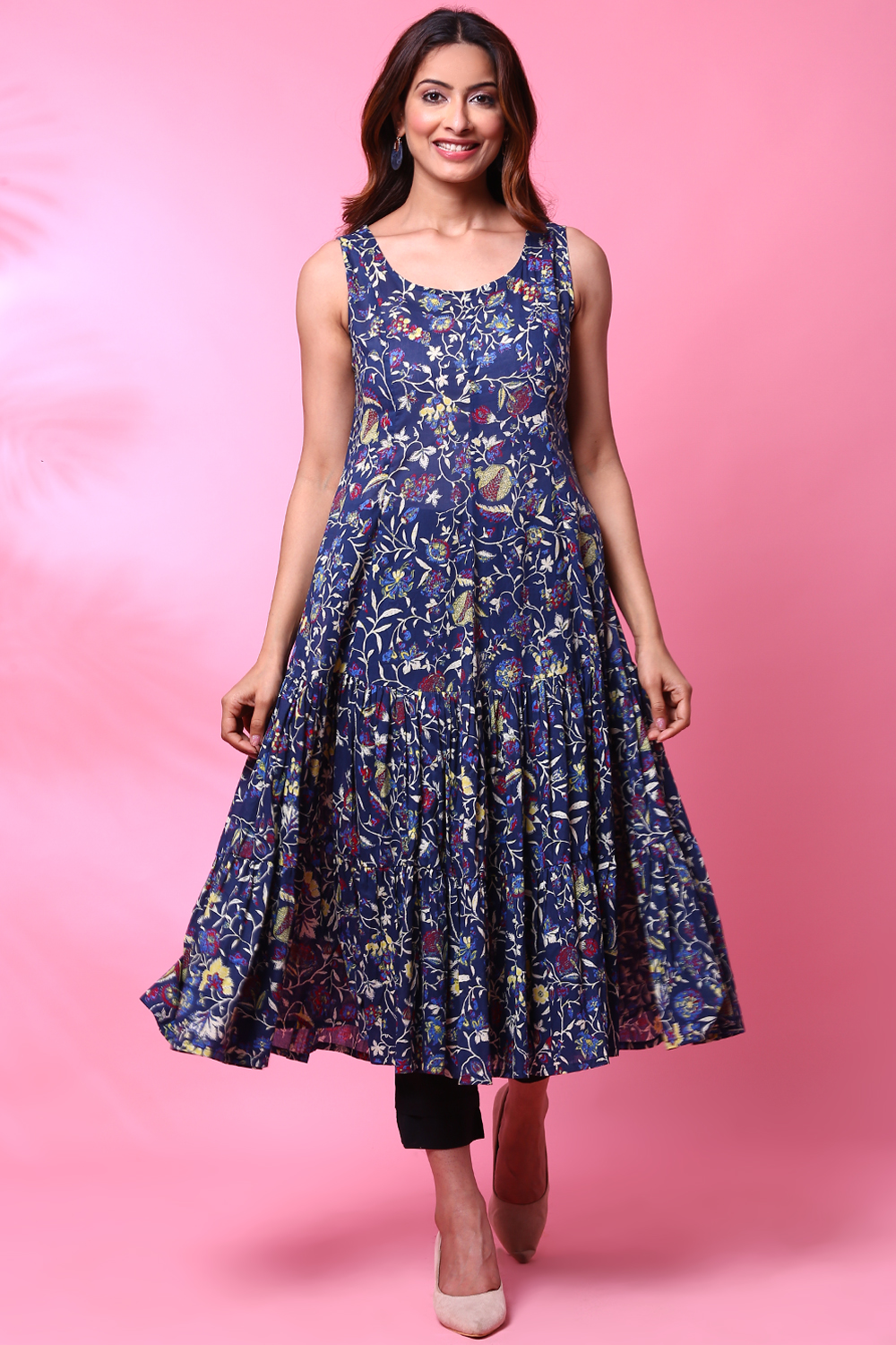 Indigo Art Silk Double Printed Kurta image number 2