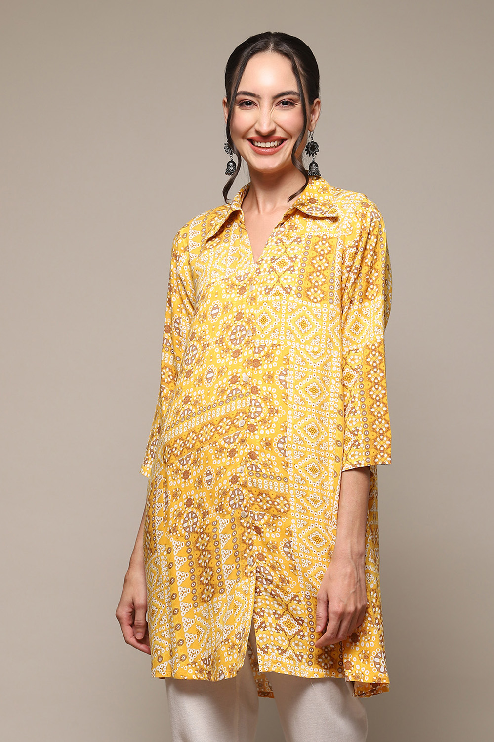 Yellow LIVA Printed Top image number 5