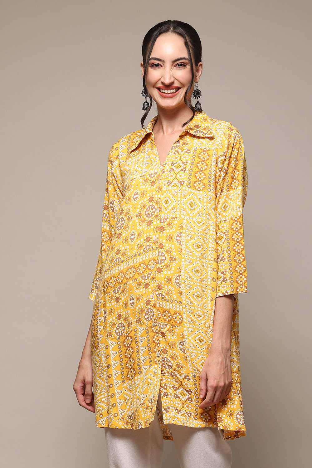 Teal LIVA Straight Printed Top image number 5