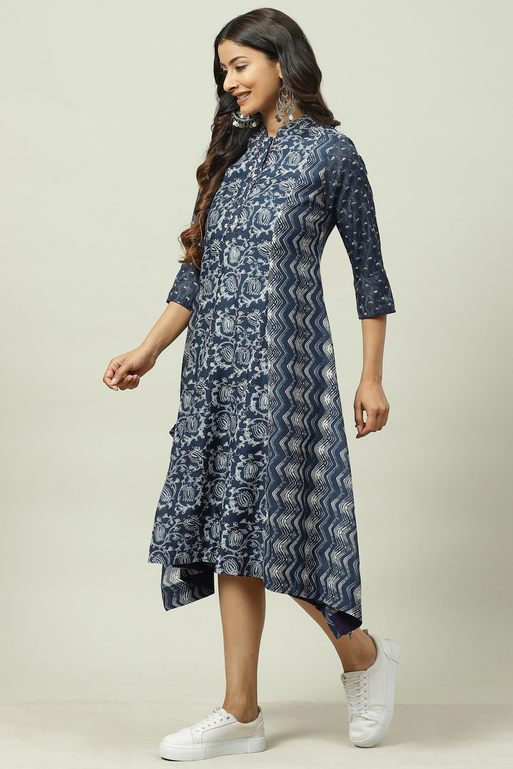 Indigo Poly Cotton Asymmetric Printed Kurta Dress image number 2