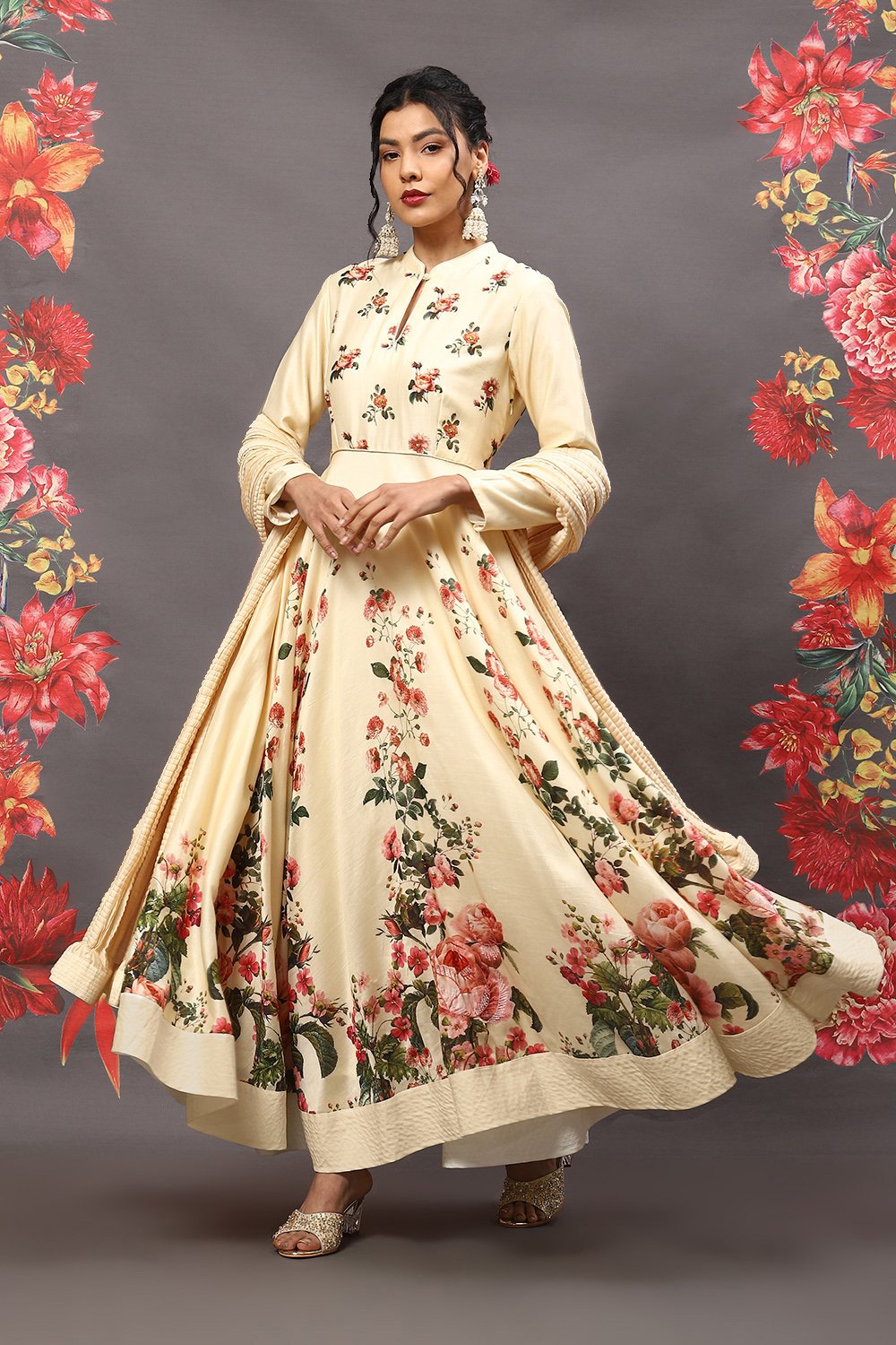 Rohit Bal Off White Cotton Blend Anarkali Kurta Suit Set image number 0