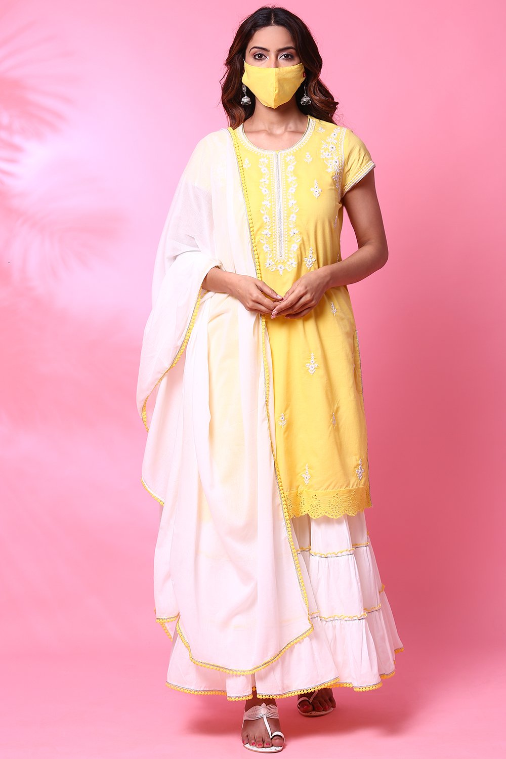 Yellow Cotton Sharara Kurta Sharara Suit Set image number 7