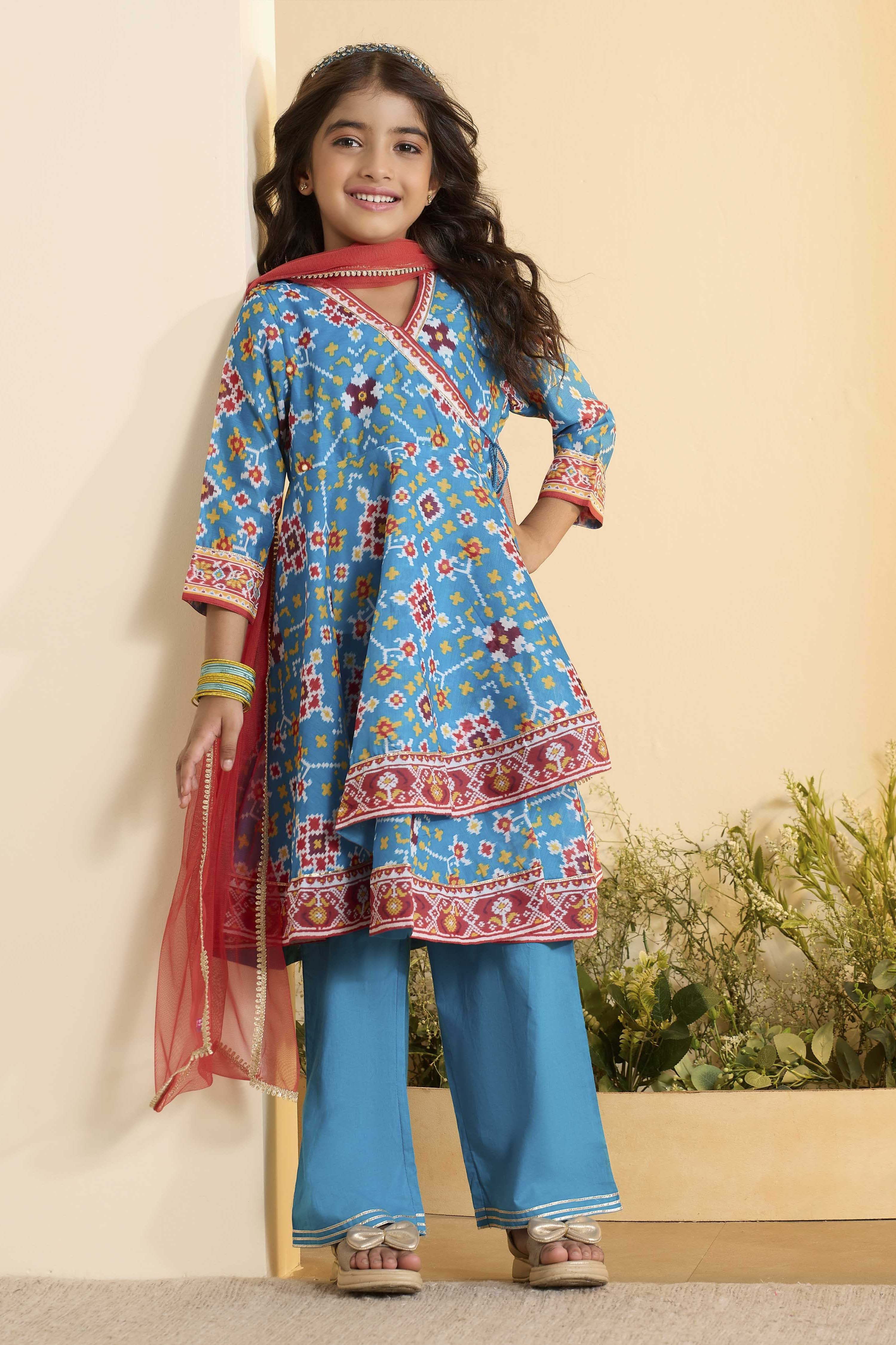 Teal Polyester Anarkali Suit Set image number 0