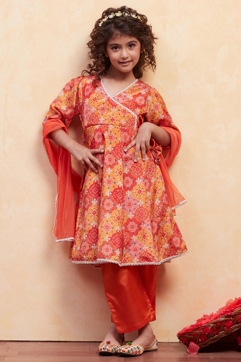 Coral Pink Polyester Flared Suit Set image number 0