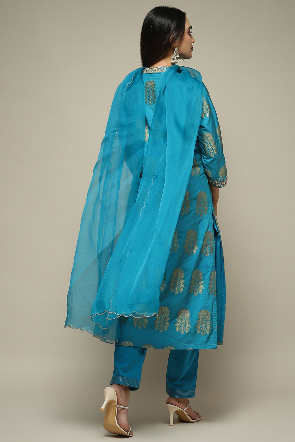 Blue Cotton Straight Kurta Pant Suit Set image number 5