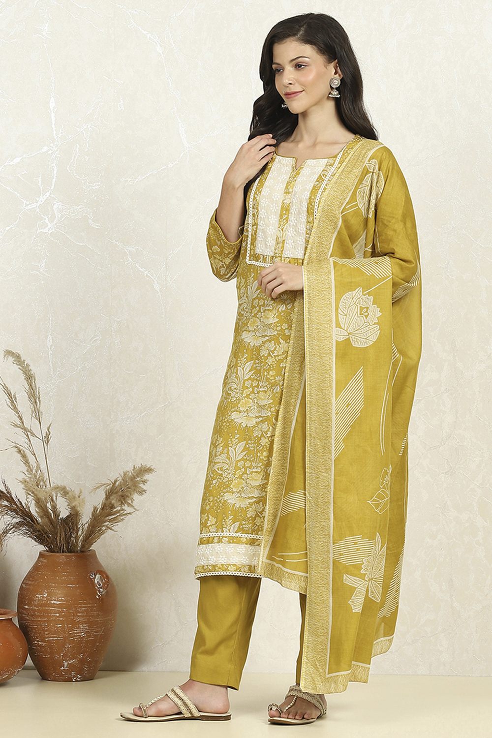 Purple Cotton Unstitched Suit Set image number 4