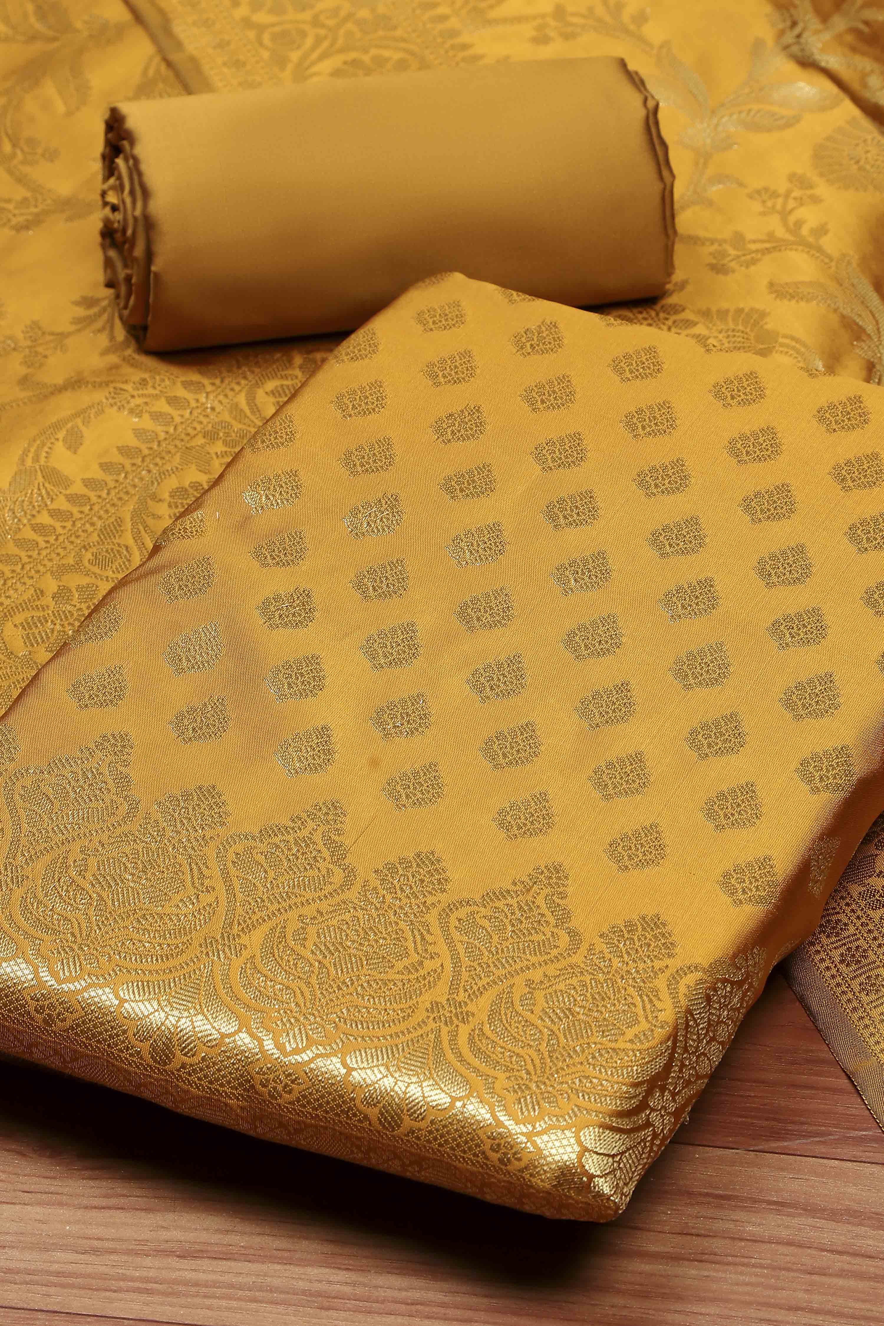Rama Green Silk Unstitched Suit Set image number 1