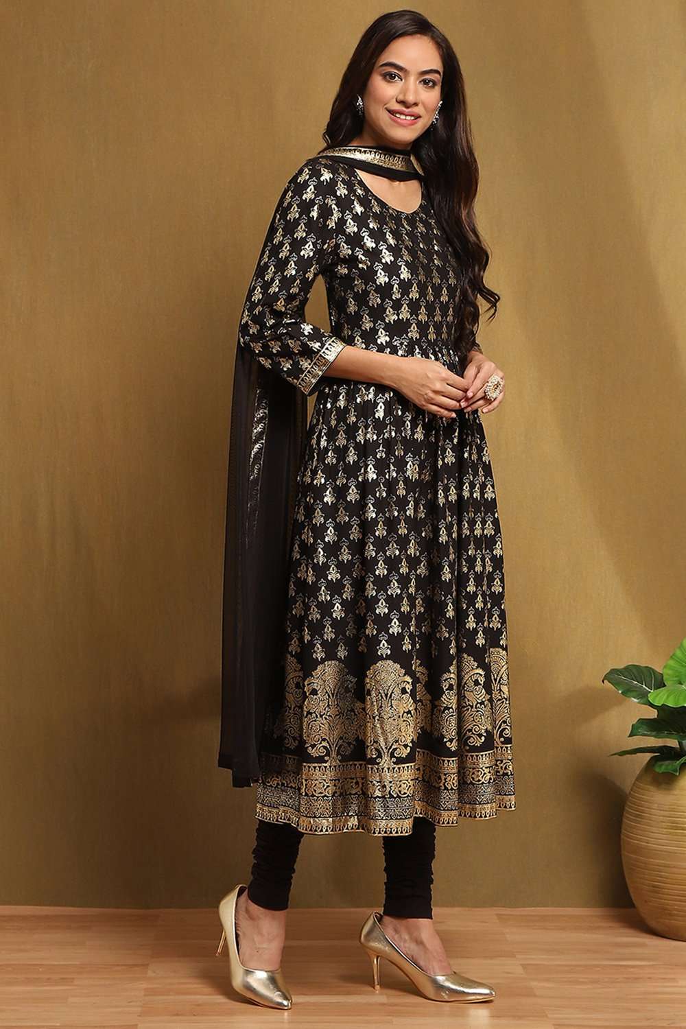 Black Foil Printed Anarkali Suit Set image number 5