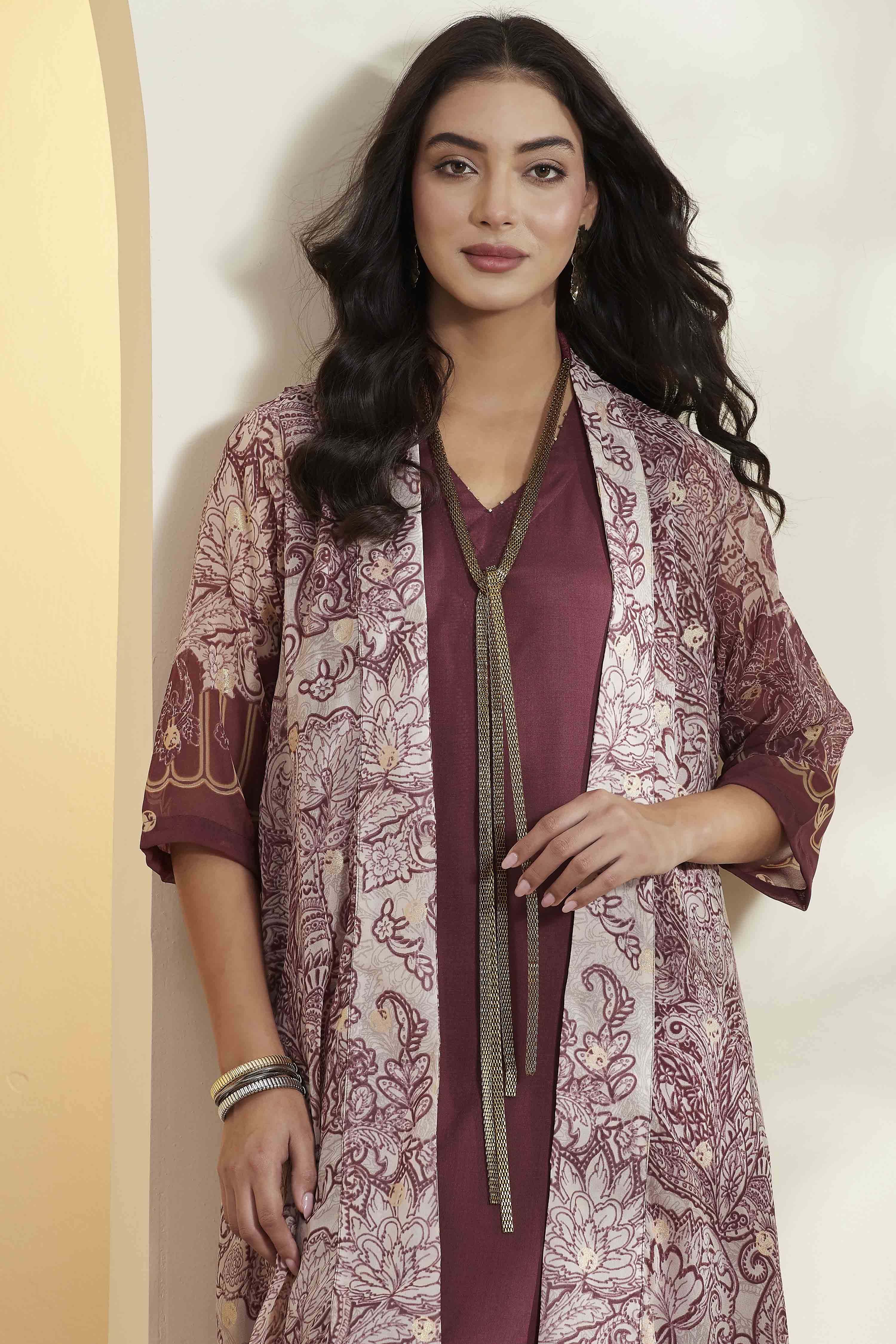 Onion Pink Viscose Rayon Printed Fusion Set image number 1