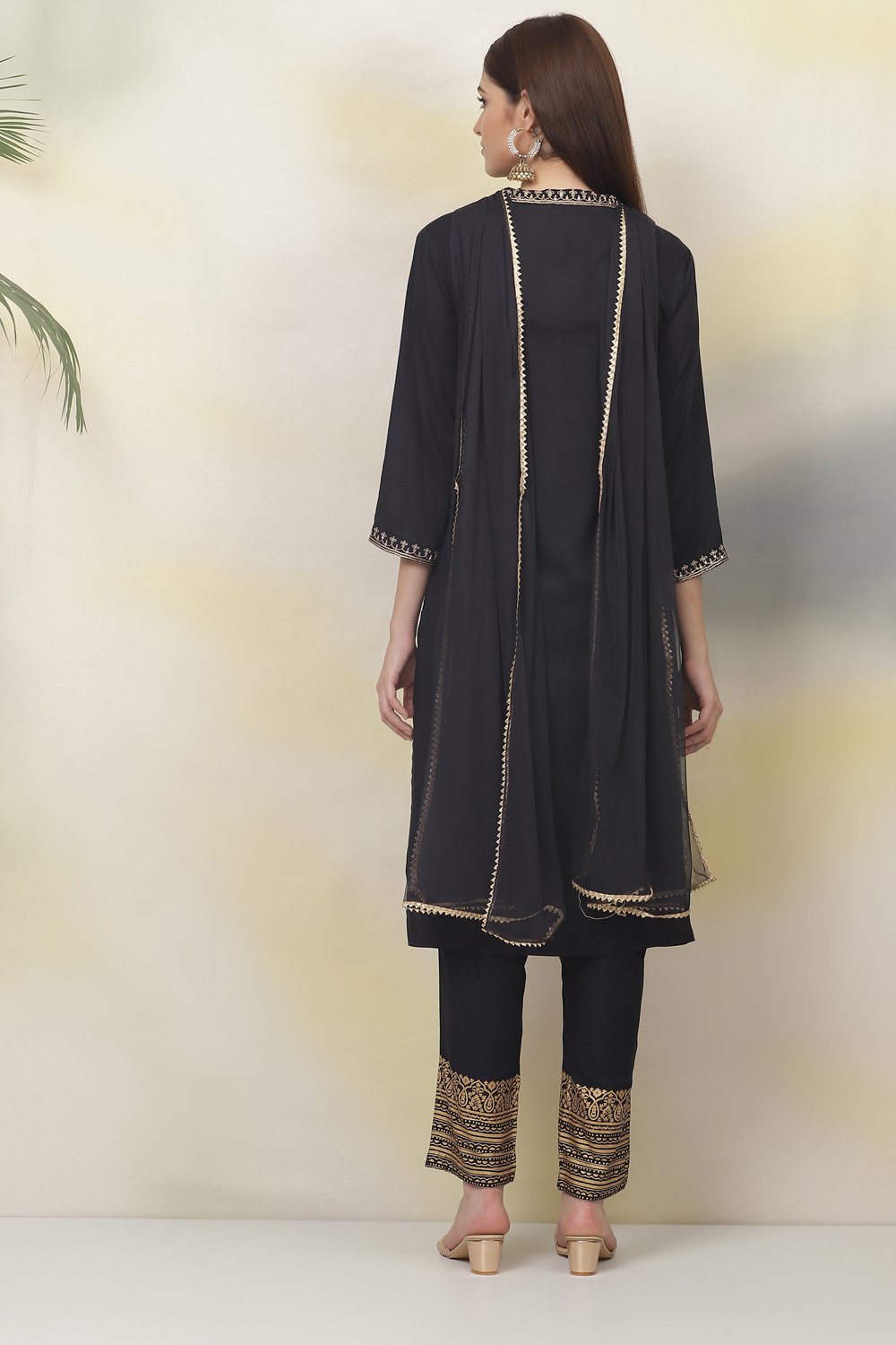 Black Rayon Straight Kurta Pant Suit Set image number 7