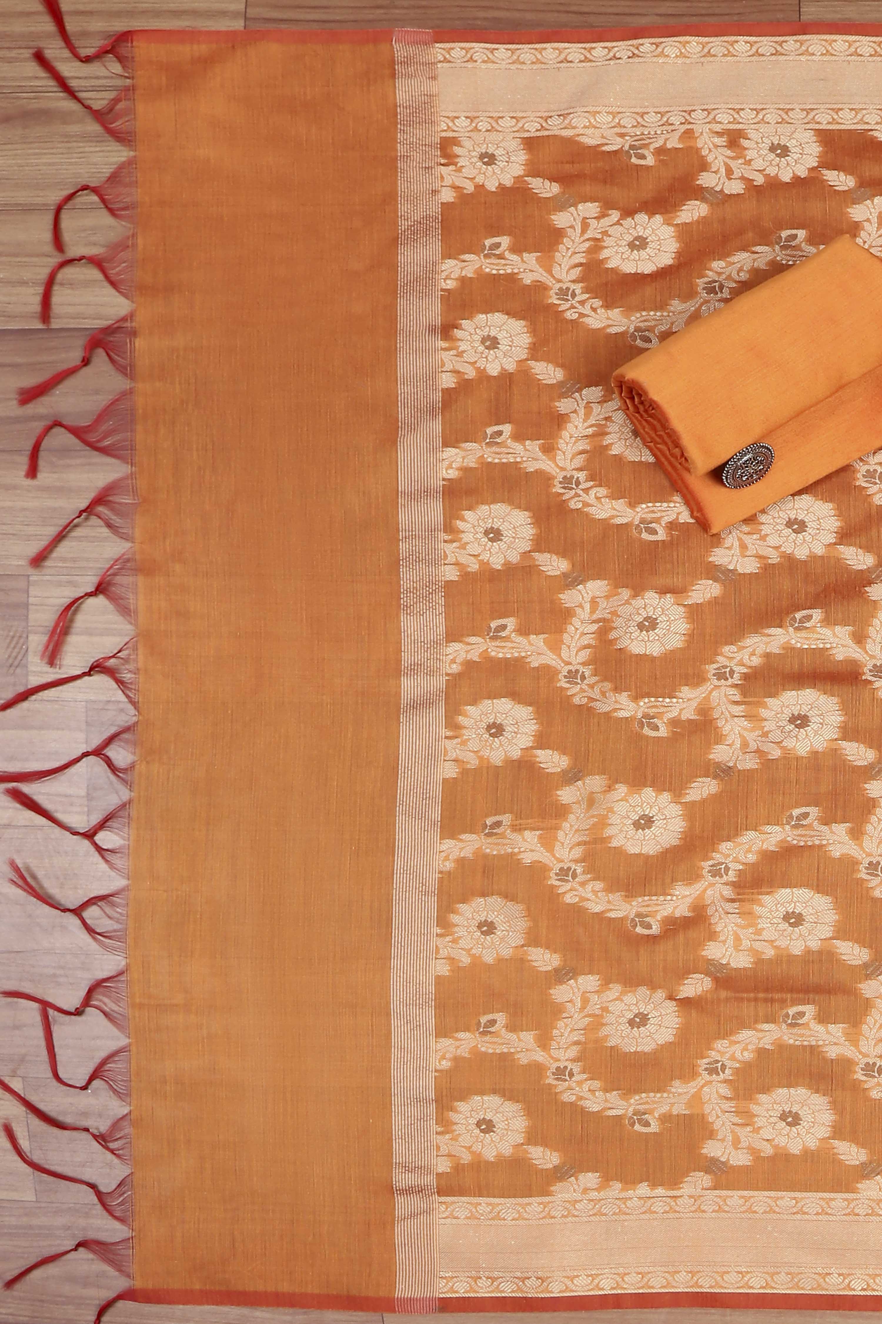 Red Chanderi  Unstitched Suit Set image number 3