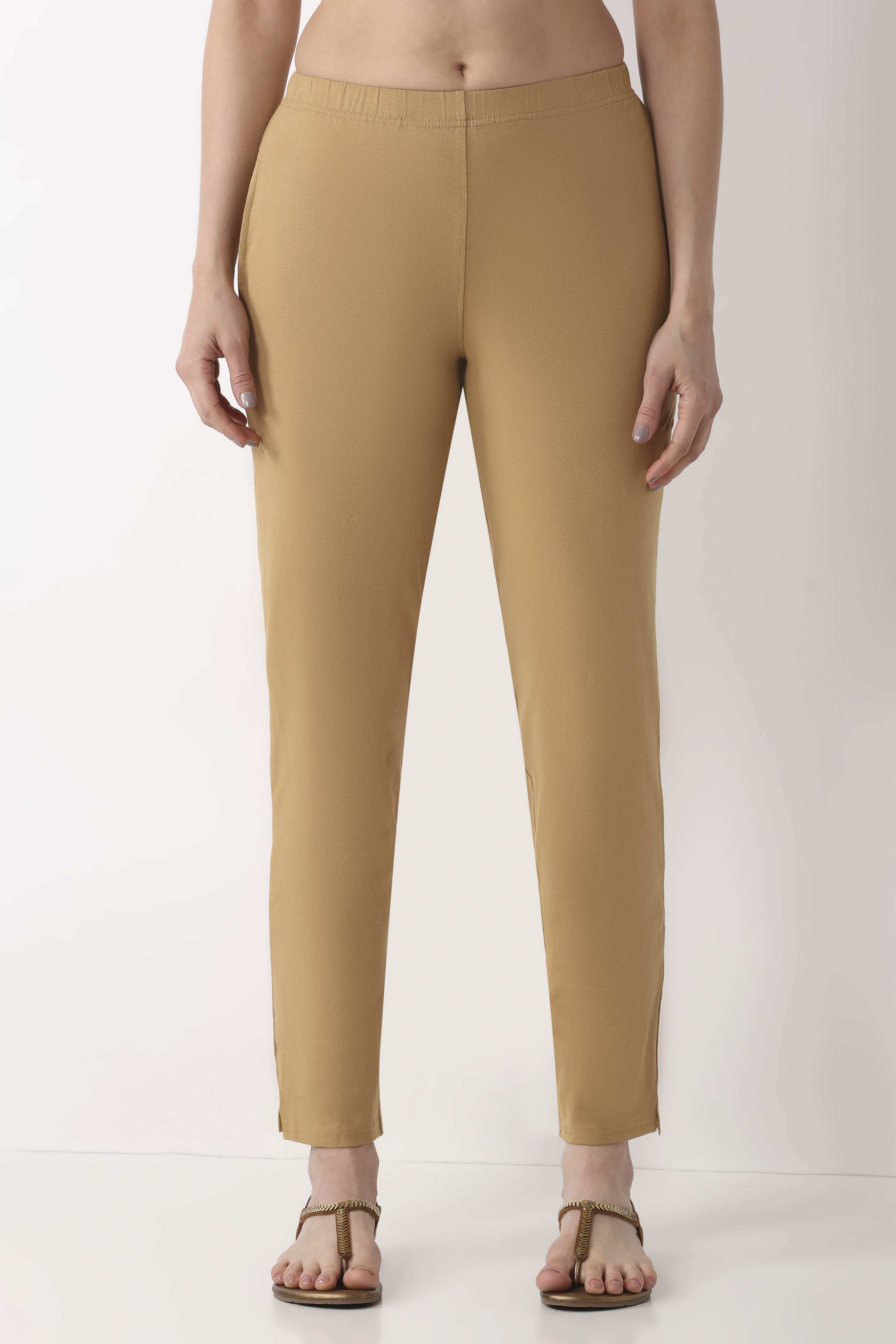 Navy Blue Solid Cotton Lycra Straight Pants image number 4