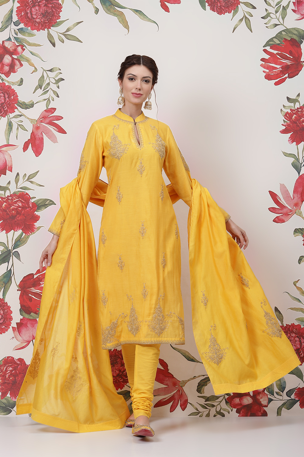 Rohit Bal Yellow Cotton Silk Straight Yarndyed Suit Set image number 7