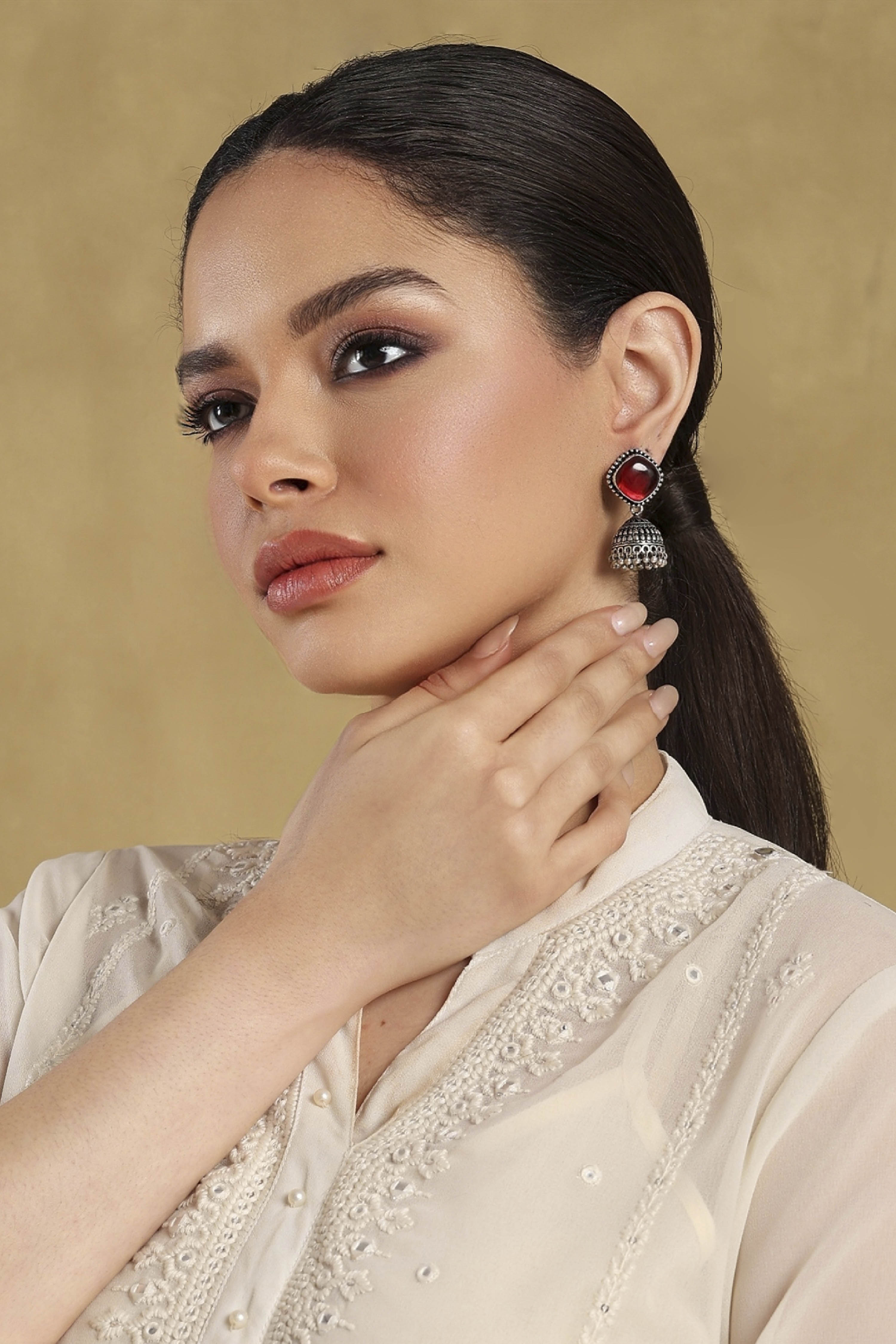 Red Brass Jhumka image number 3