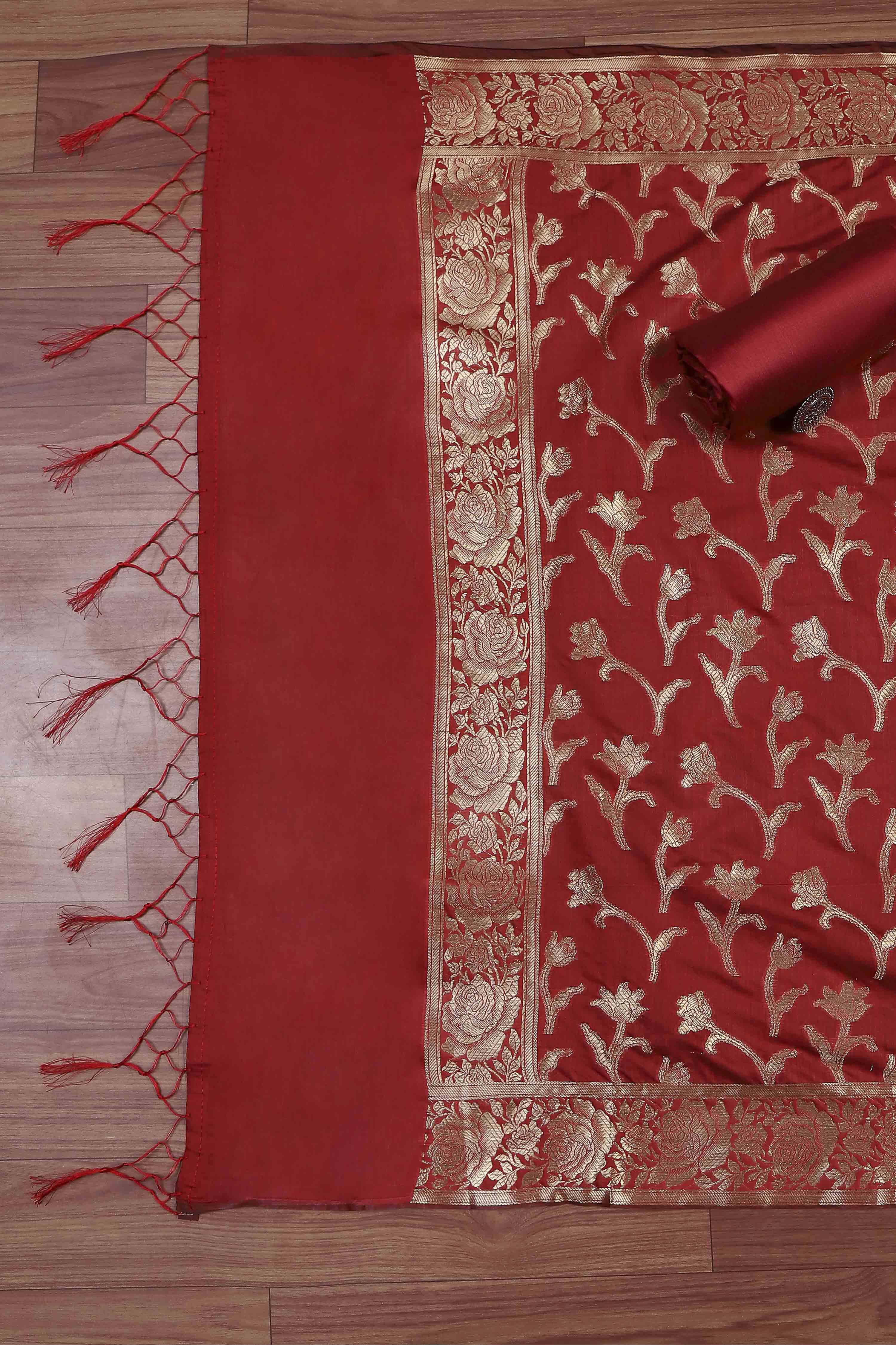 Teal Banarasi Chanderi Banarasi Print Unstitched Suit Set image number 3