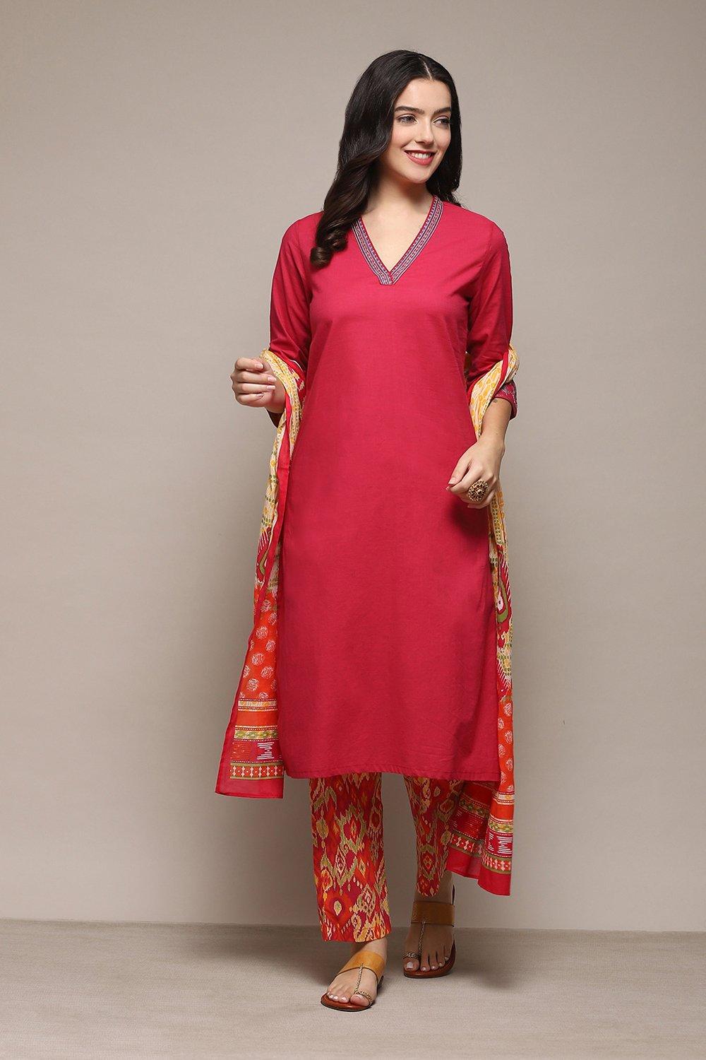 Blue Cotton Straight Kurta Pant Suit Set image number 0