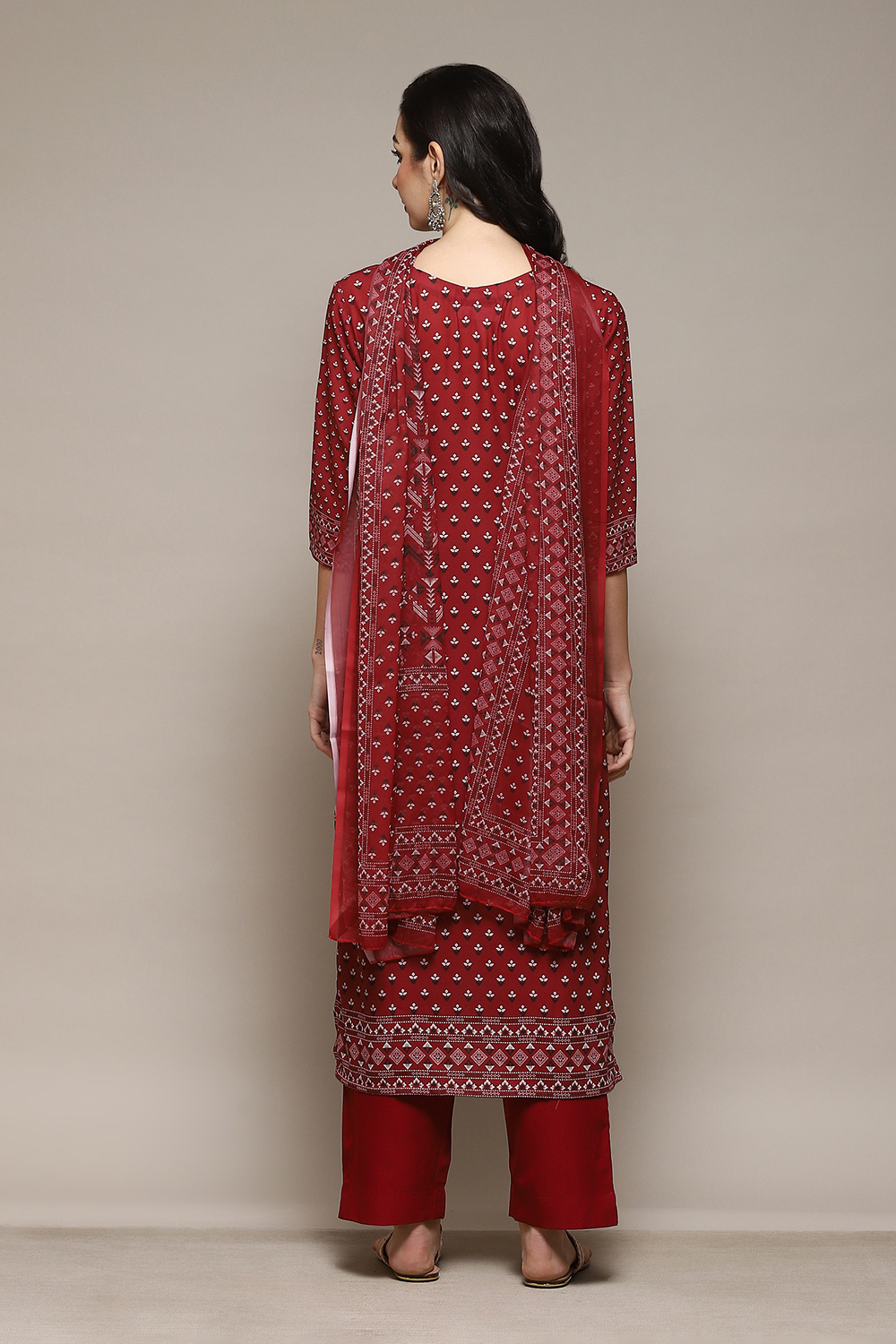 Maroon Cotton Blend Digital Print Unstitched Suit Set image number 5