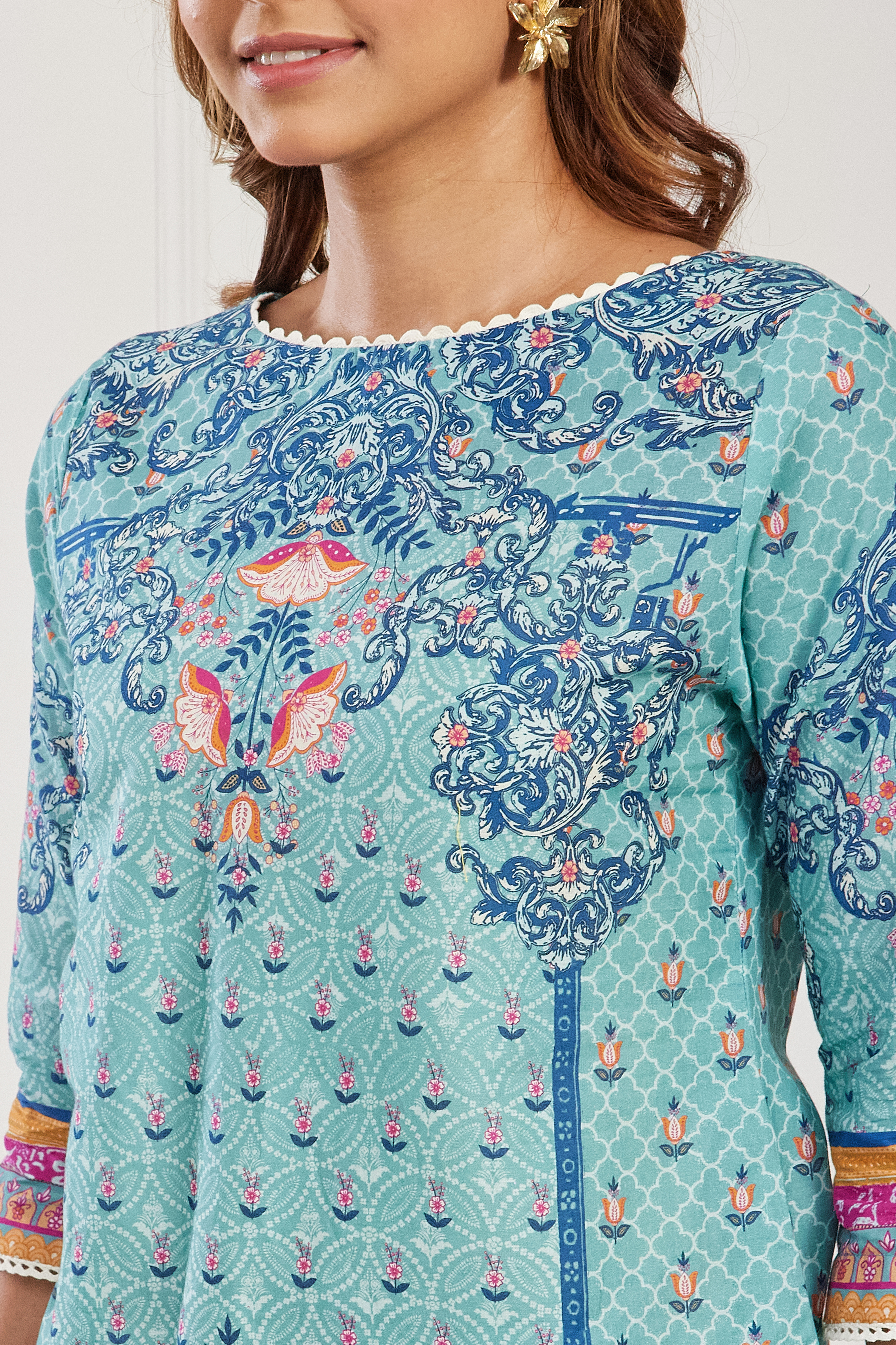 Pink Cotton Printed Straight Kurta image number 1